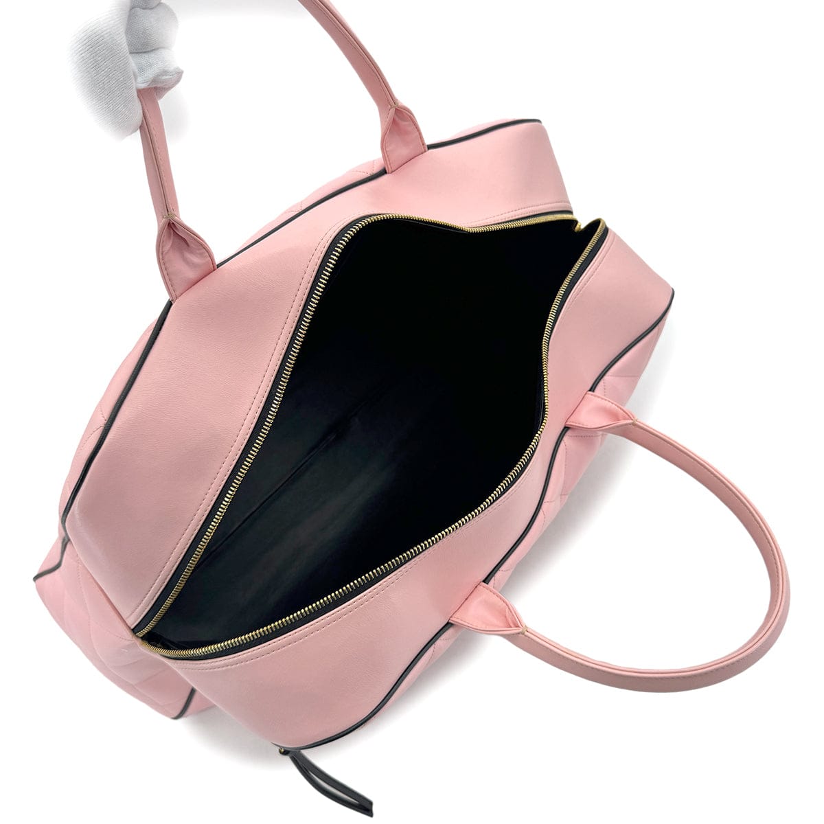 CHANEL CHANEL VINTAGE MATELASSE LOGO BOSTON HAND BAG PINK BLACK LAMB SKIN 90289079