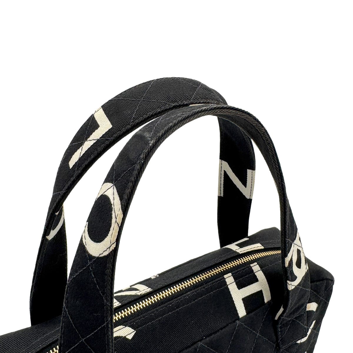 CHANEL CHANEL VINTAGE MATELASSE LOGO HAND BAG BLACK WHITE CANVAS 90306000