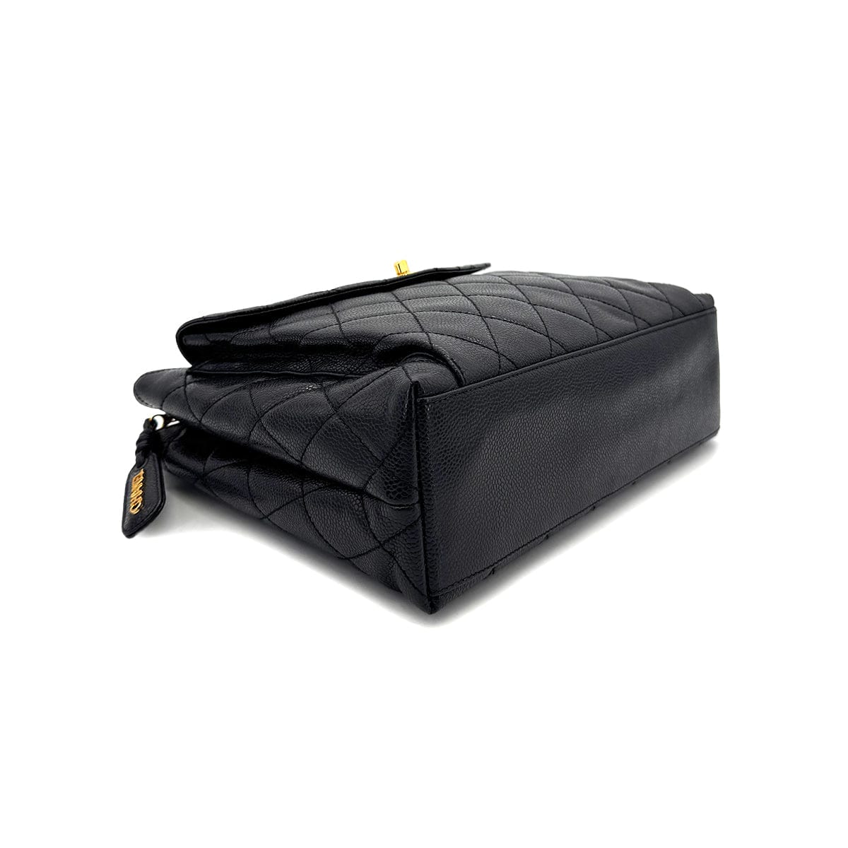 CHANEL CHANEL VINTAGE MATELLASSE TURN LOCK CHAIN TOTE BAG BLACK CAVIAR SKIN 90306385