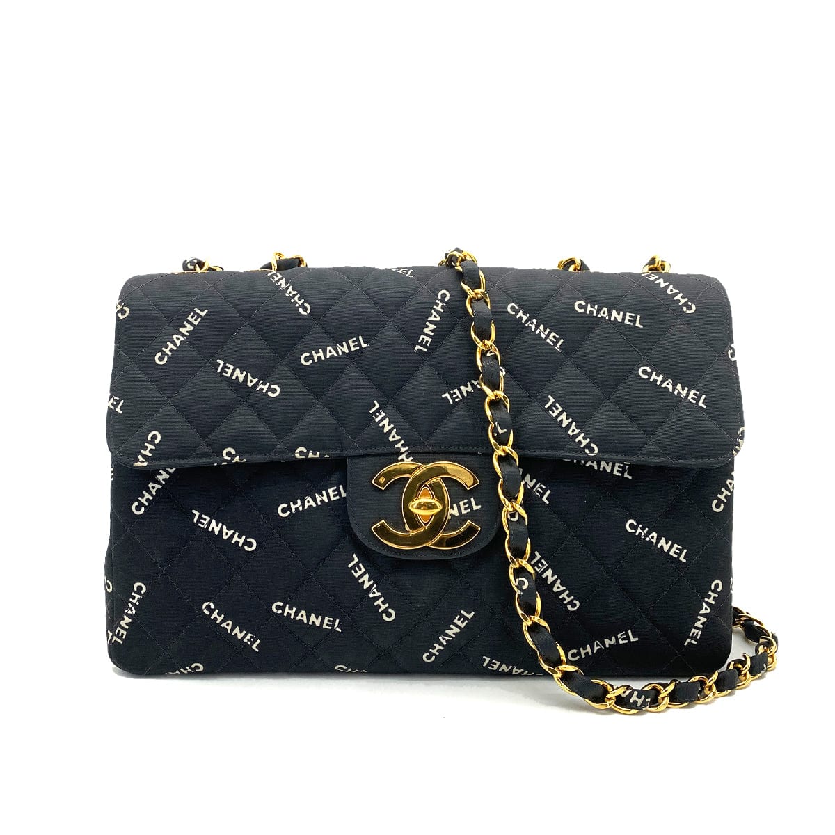 chanel CHANEL VINTAGE MAXI MATELASSE 34 CHAIN SHOULDER BAG BLACK CANVAS 90259889