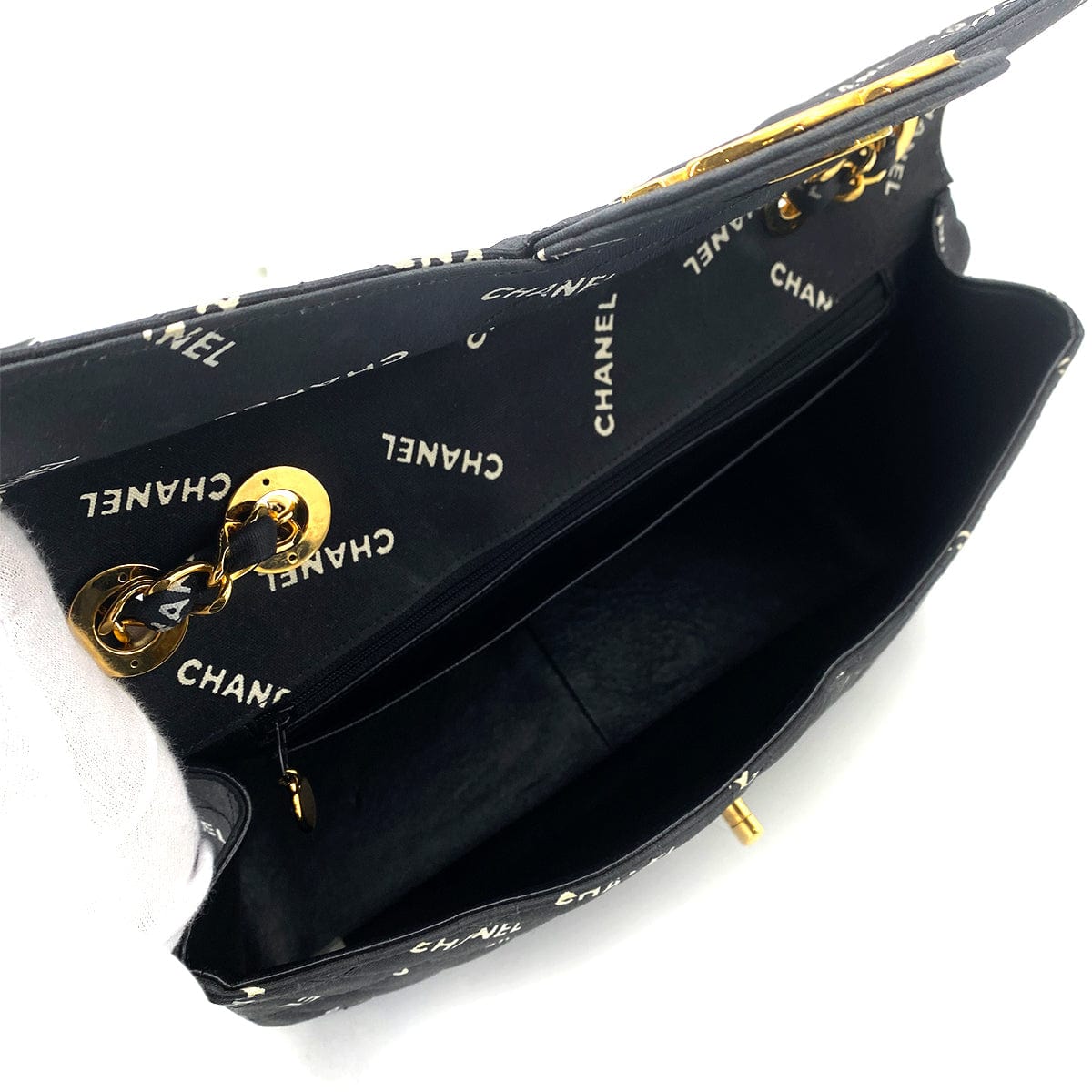 chanel CHANEL VINTAGE MAXI MATELASSE 34 CHAIN SHOULDER BAG BLACK CANVAS 90259889