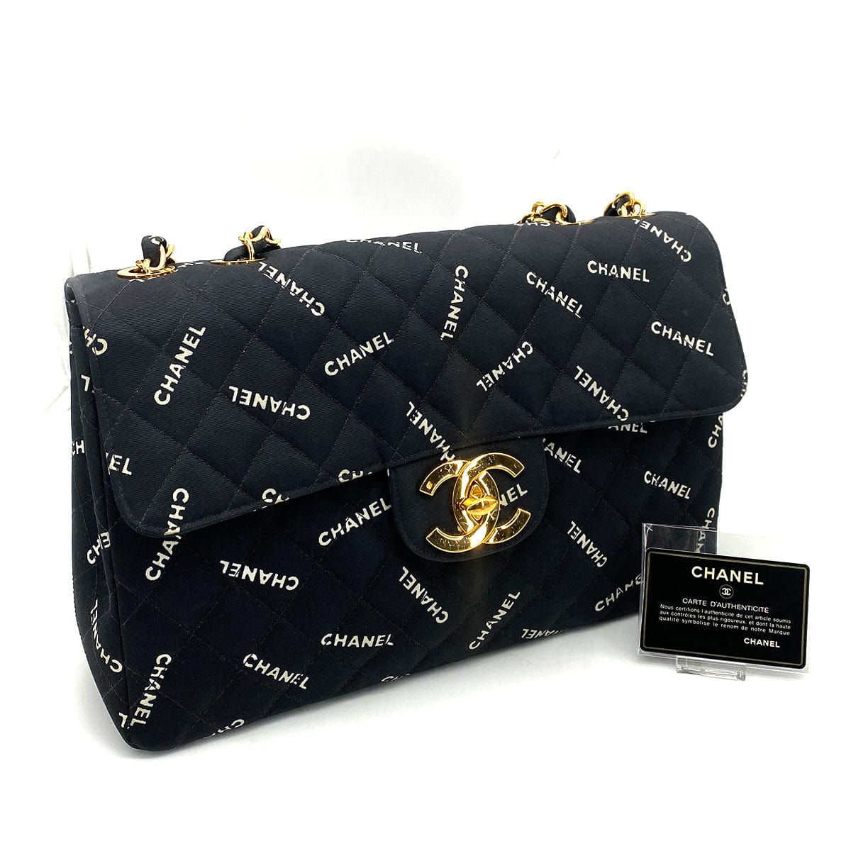 chanel CHANEL VINTAGE MAXI MATELASSE 34 CHAIN SHOULDER BAG BLACK CANVAS 90259889