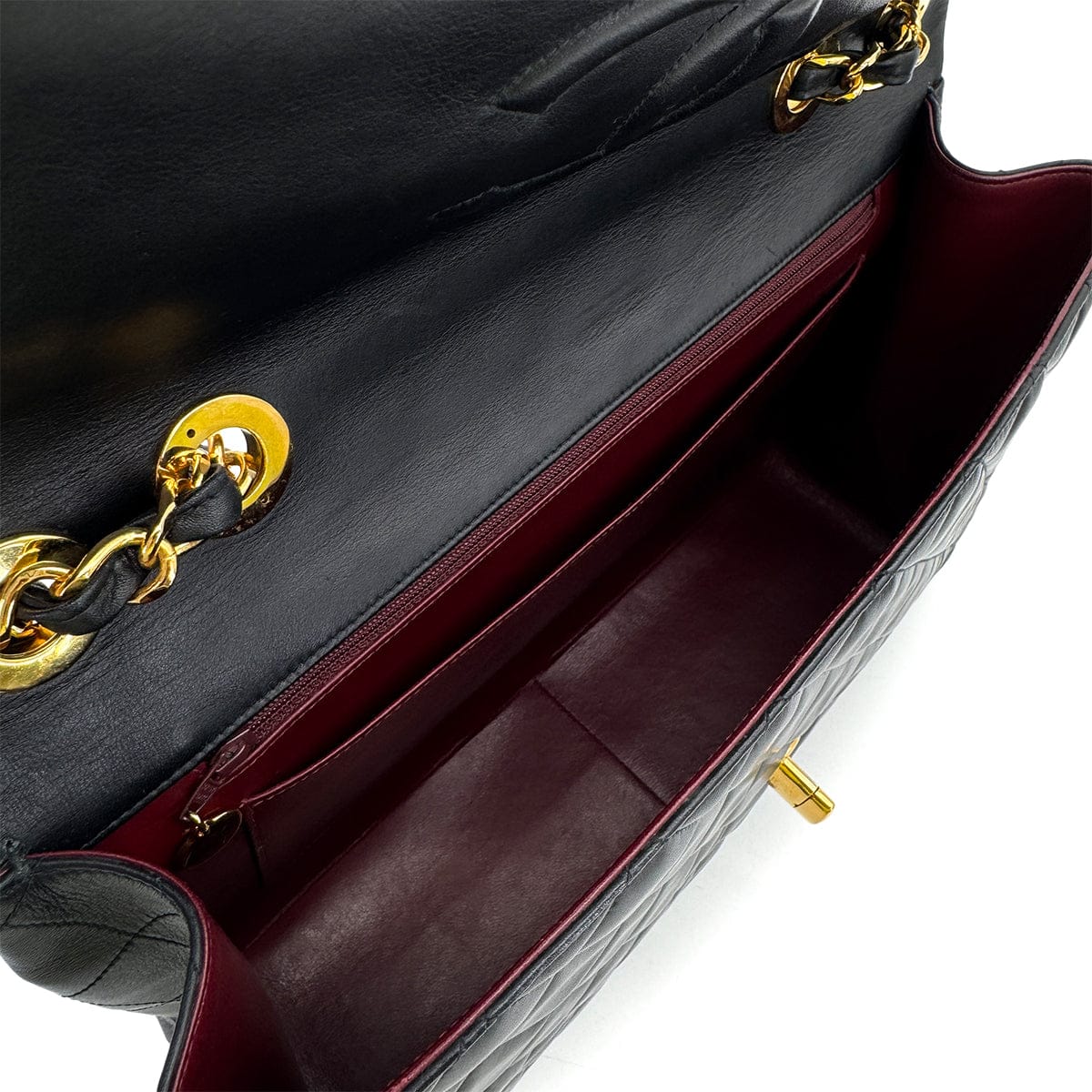CHANEL CHANEL VINTAGE MAXI MATELASSE 34 CHAIN SHOULDER BAG BLACK LAMB SKIN 90307997