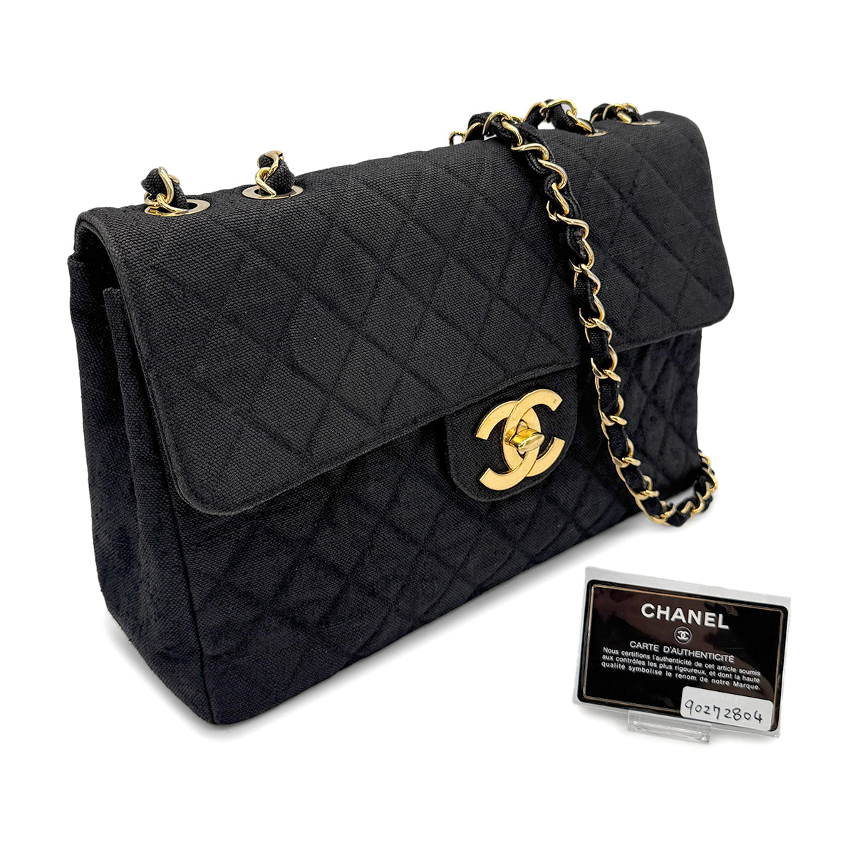CHANEL CHANEL VINTAGE MAXI MATELASSE CHAIN SHOULDER BAG BLACK LINEN 90272804