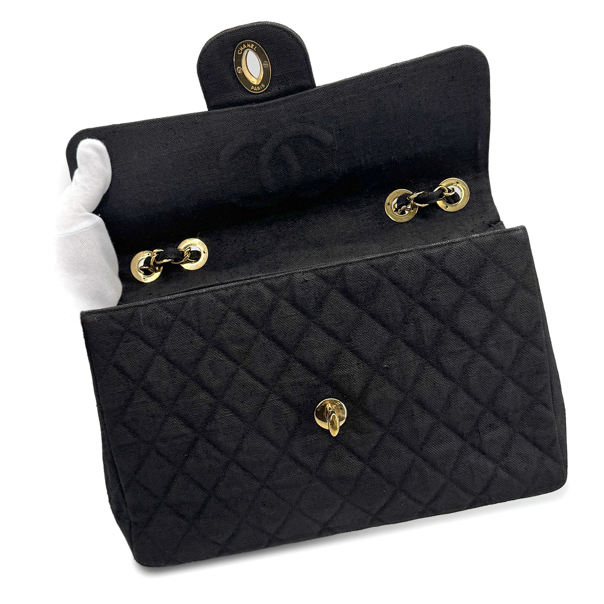 CHANEL CHANEL VINTAGE MAXI MATELASSE CHAIN SHOULDER BAG BLACK LINEN 90272804