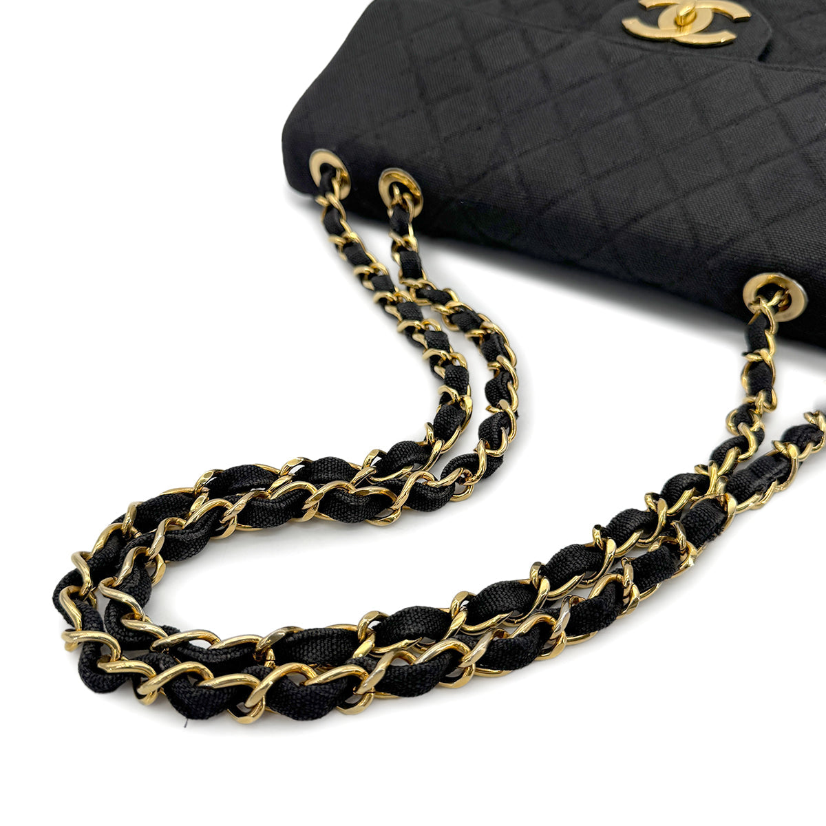 CHANEL CHANEL VINTAGE MAXI MATELASSE CHAIN SHOULDER BAG BLACK LINEN 90272804