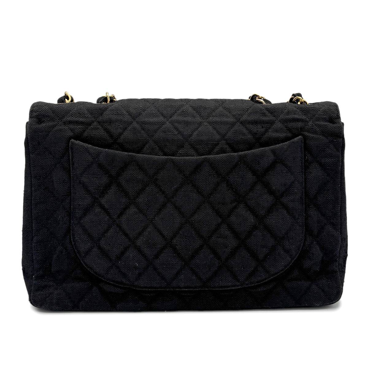 CHANEL CHANEL VINTAGE MAXI MATELASSE CHAIN SHOULDER BAG BLACK LINEN 90272804