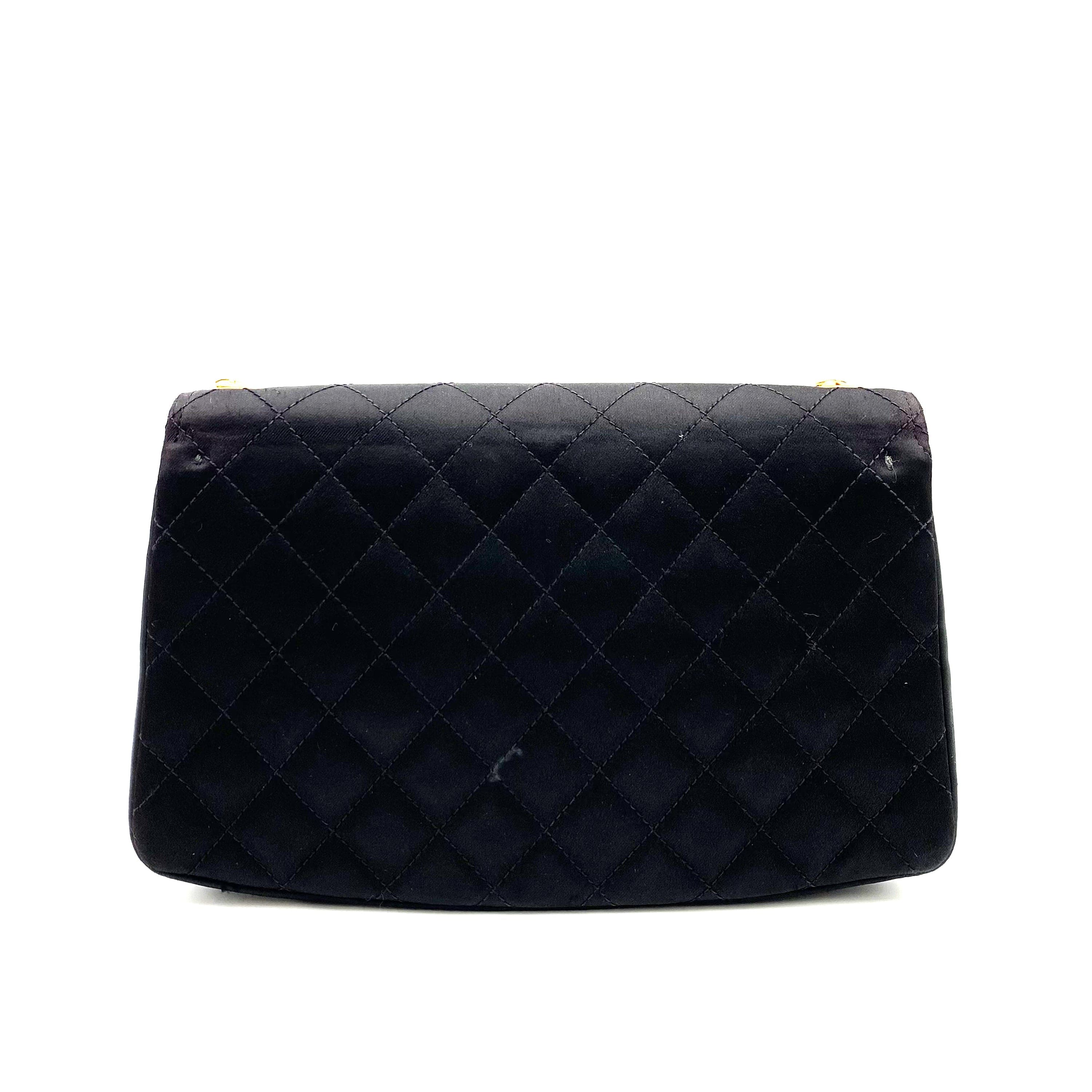 Chanel CHANEL VINTAGE METAL CHAIN SHOULDER BAG BLACK SATIN 90231954