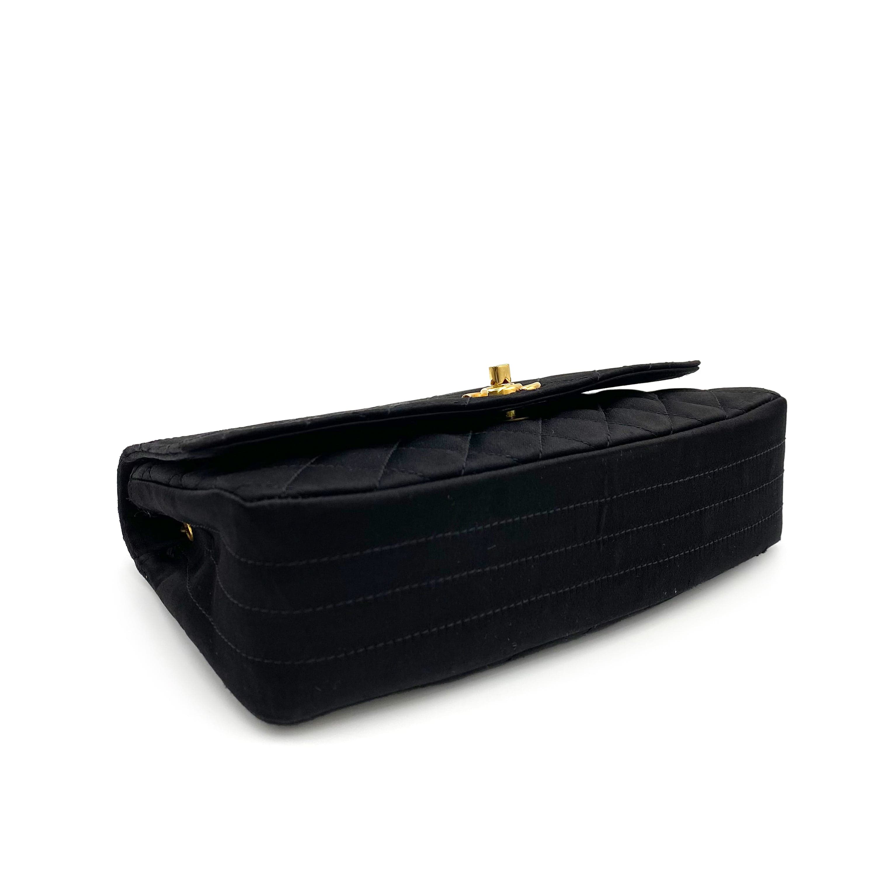 Chanel CHANEL VINTAGE METAL CHAIN SHOULDER BAG BLACK SATIN 90231954