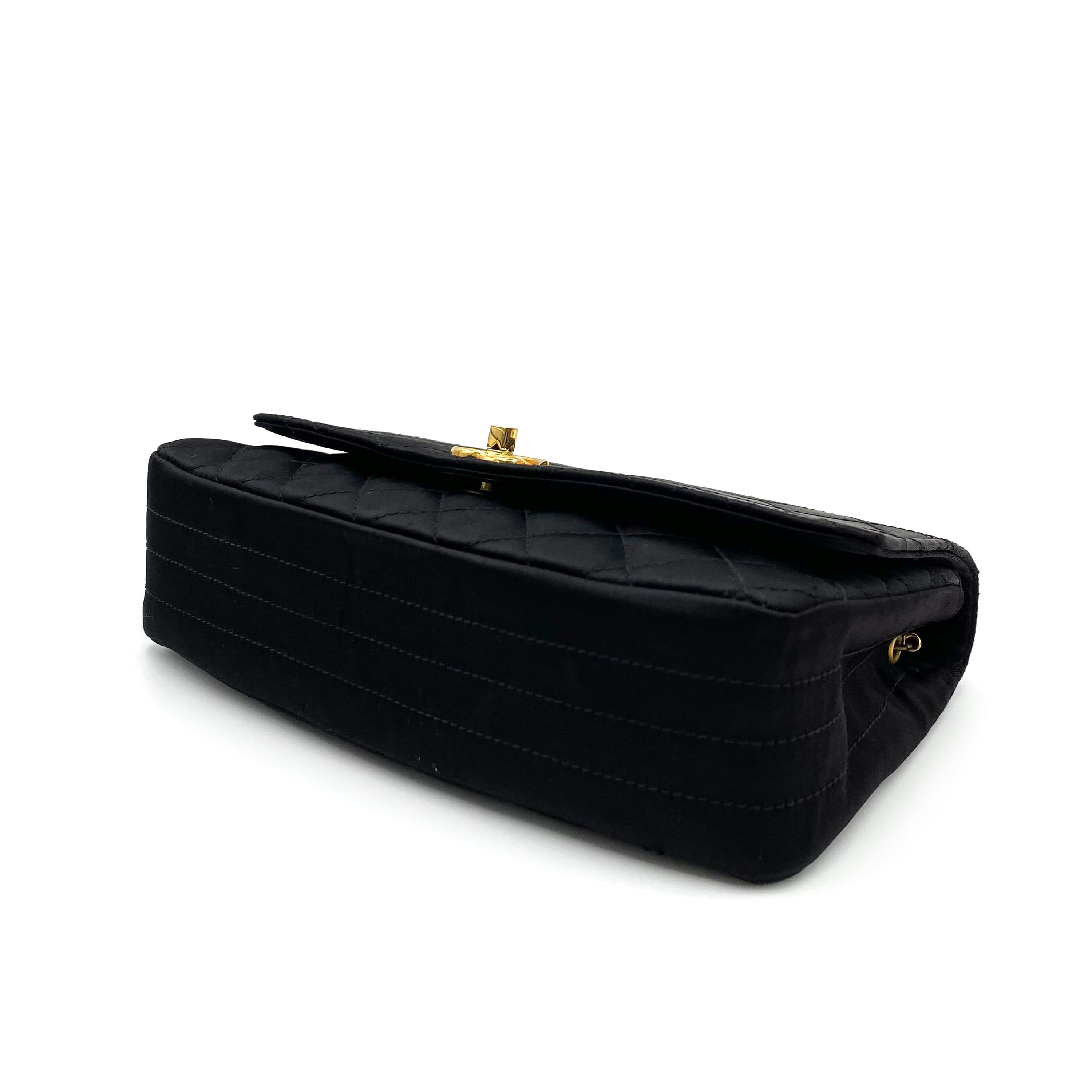 Chanel CHANEL VINTAGE METAL CHAIN SHOULDER BAG BLACK SATIN 90231954