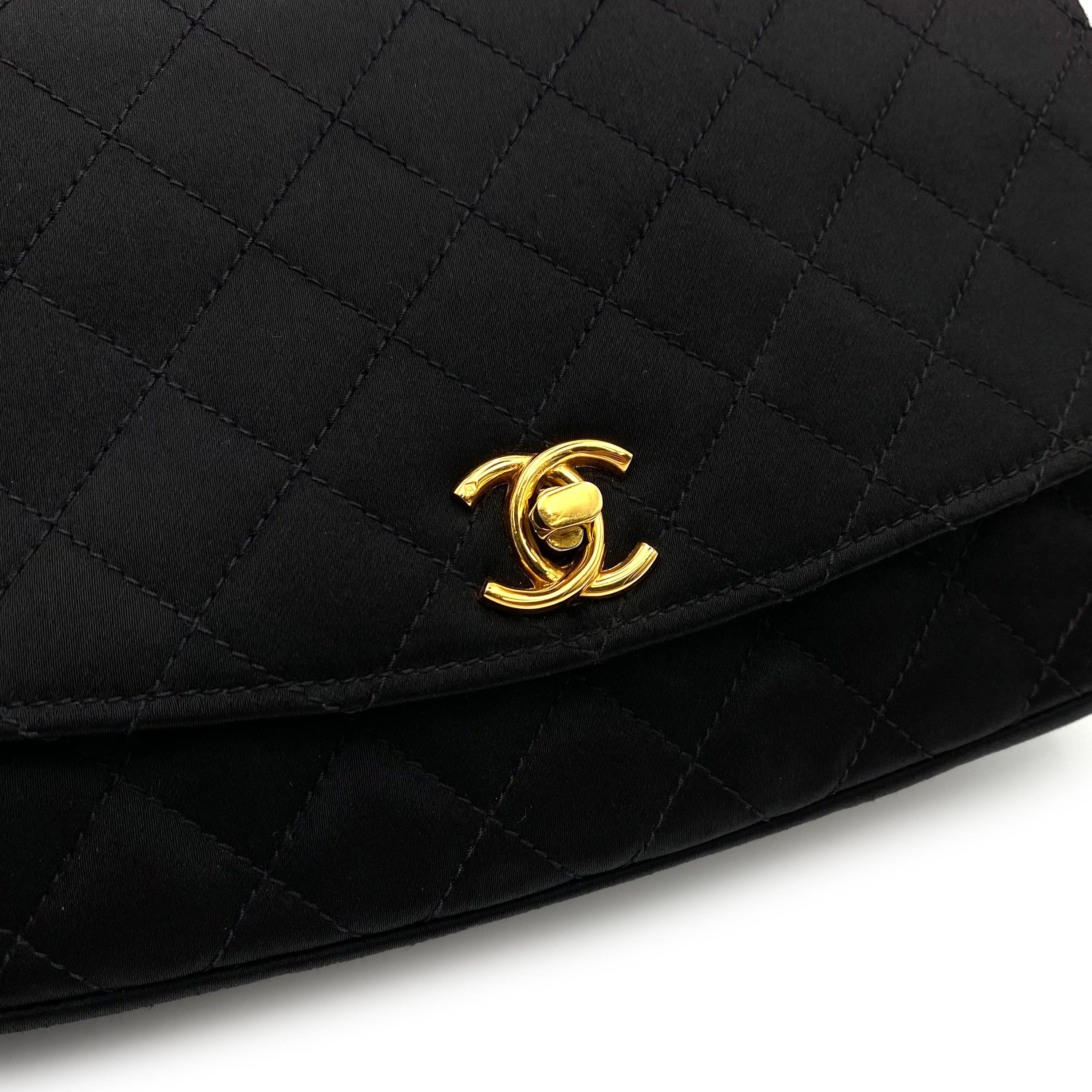 Chanel CHANEL VINTAGE METAL CHAIN SHOULDER BAG BLACK SATIN 90231954