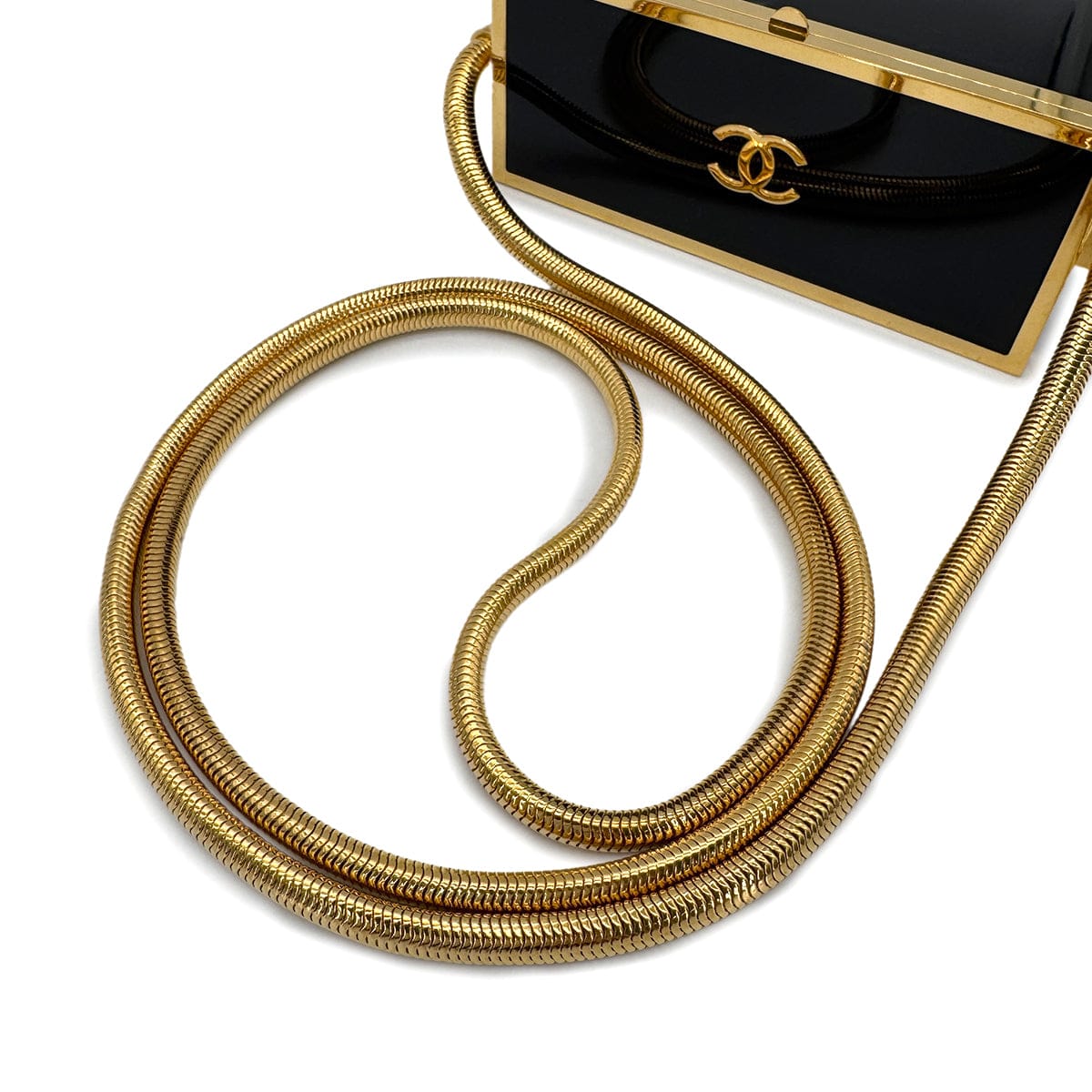 Chanel CHANEL VINTAGE MINAUDIERE SNAKE CHAIN SHOULDER VANITY BAG BLACK 97P 90272815