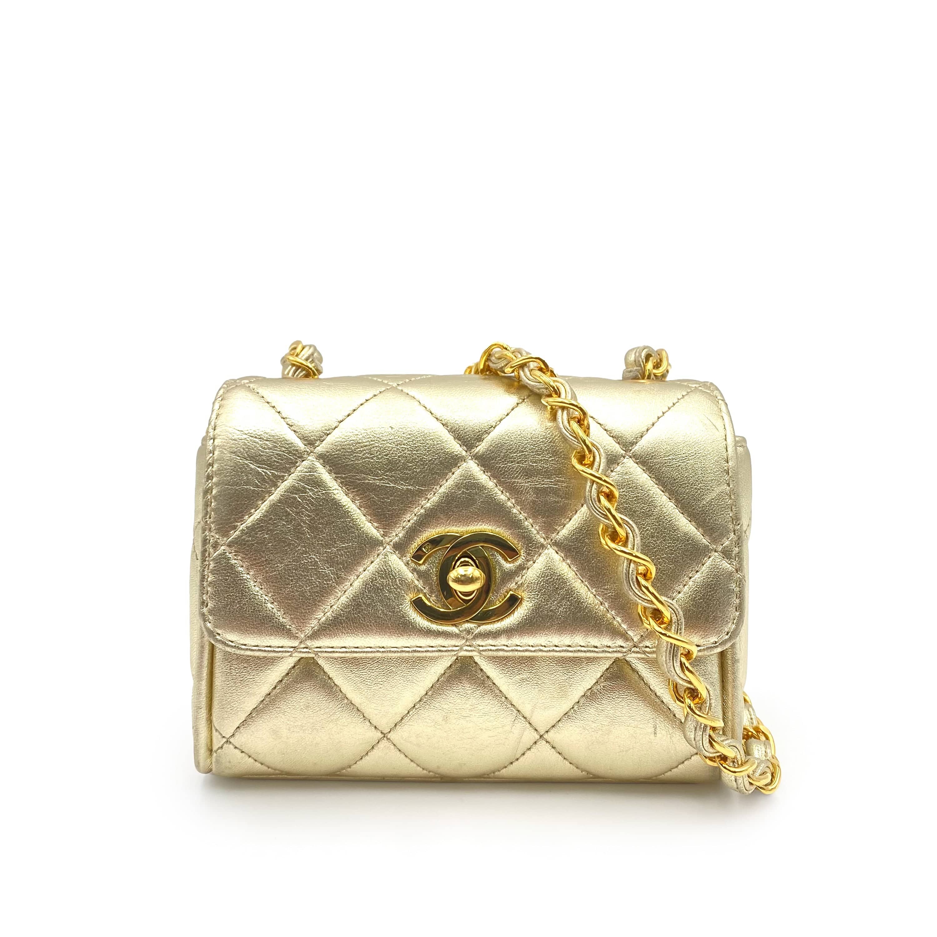 Chanel CHANEL VINTAGE MINI MATELASSE CHAIN SHOULDER BAG GOLD LAMB SKIN 90231590