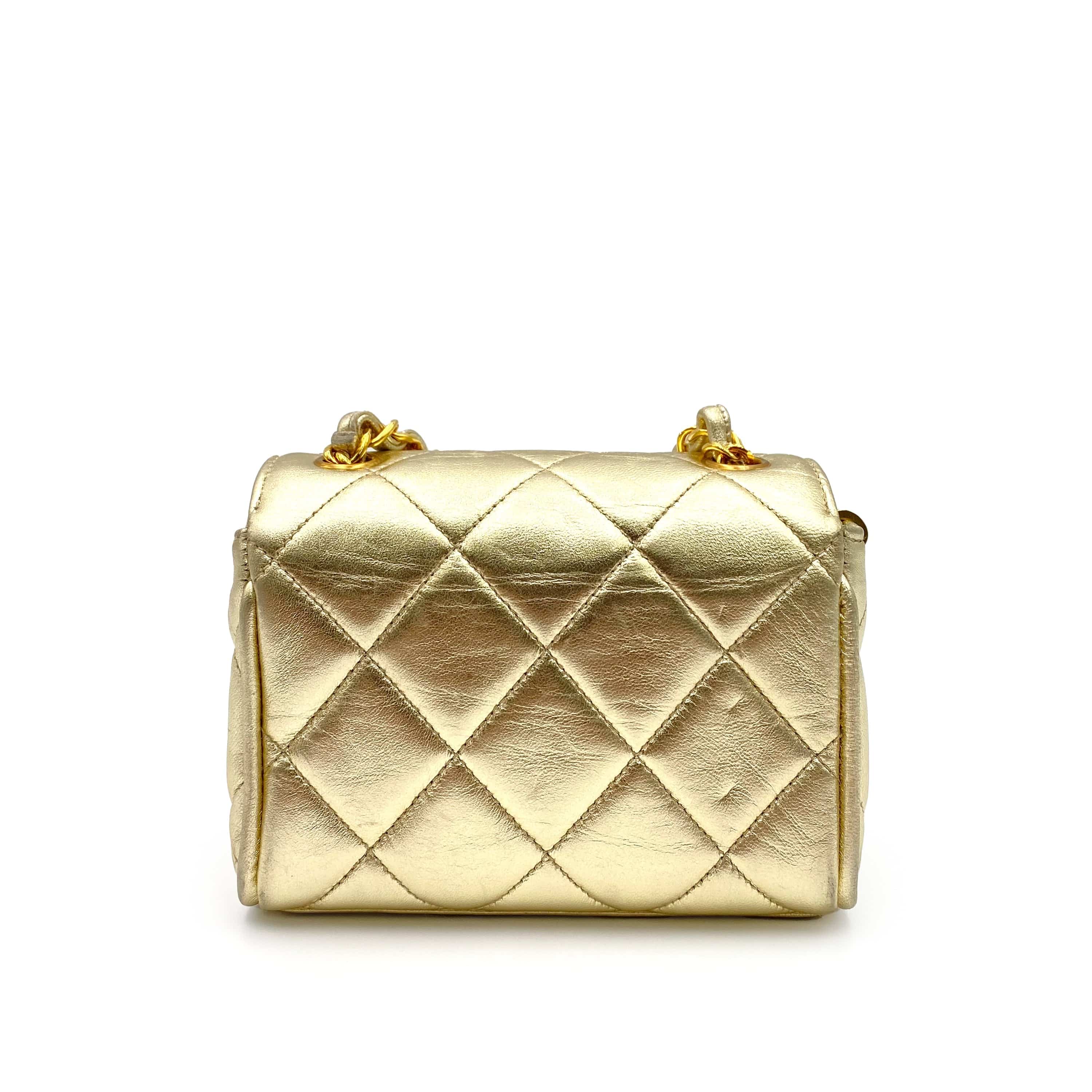Chanel CHANEL VINTAGE MINI MATELASSE CHAIN SHOULDER BAG GOLD LAMB SKIN 90231590