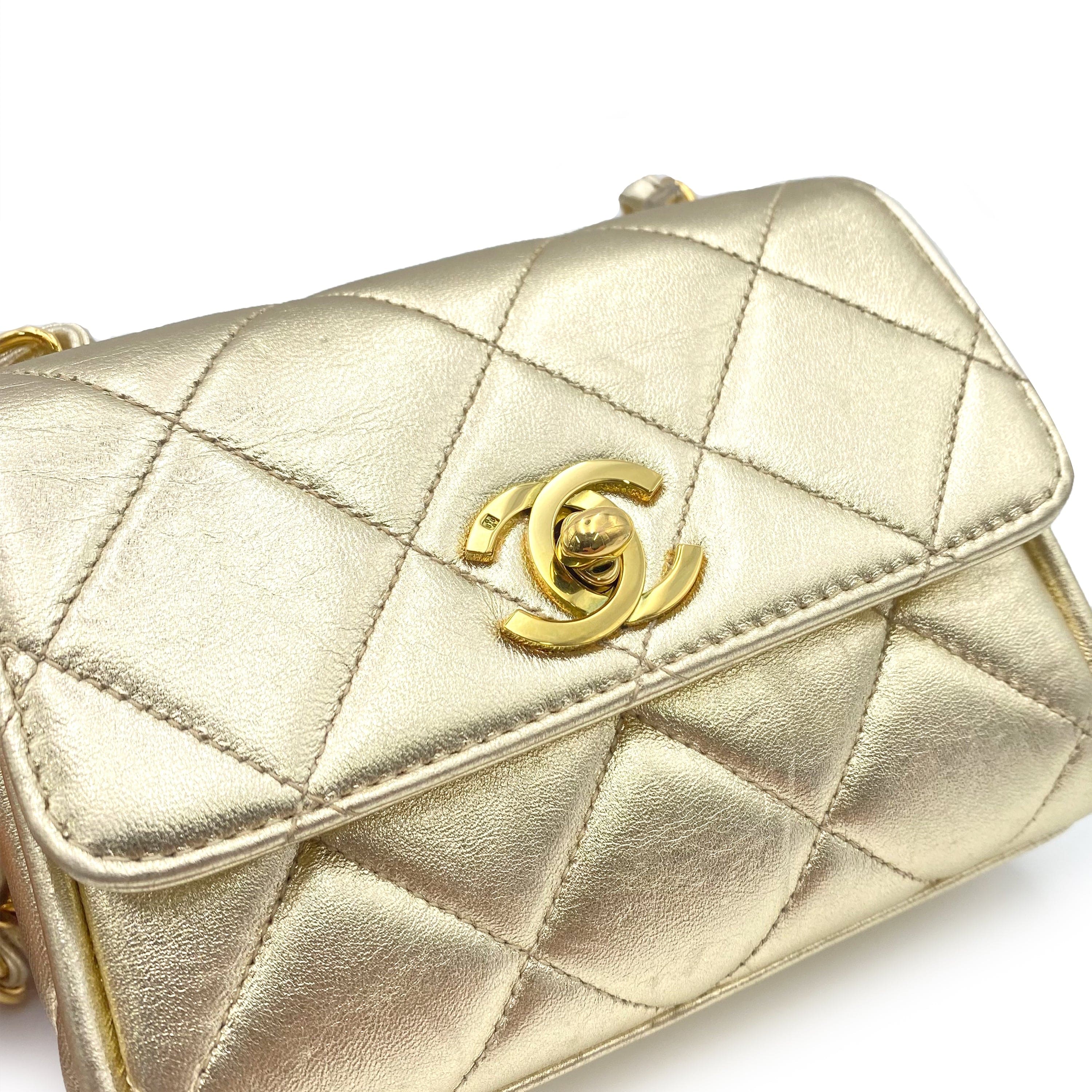 Chanel CHANEL VINTAGE MINI MATELASSE CHAIN SHOULDER BAG GOLD LAMB SKIN 90231590