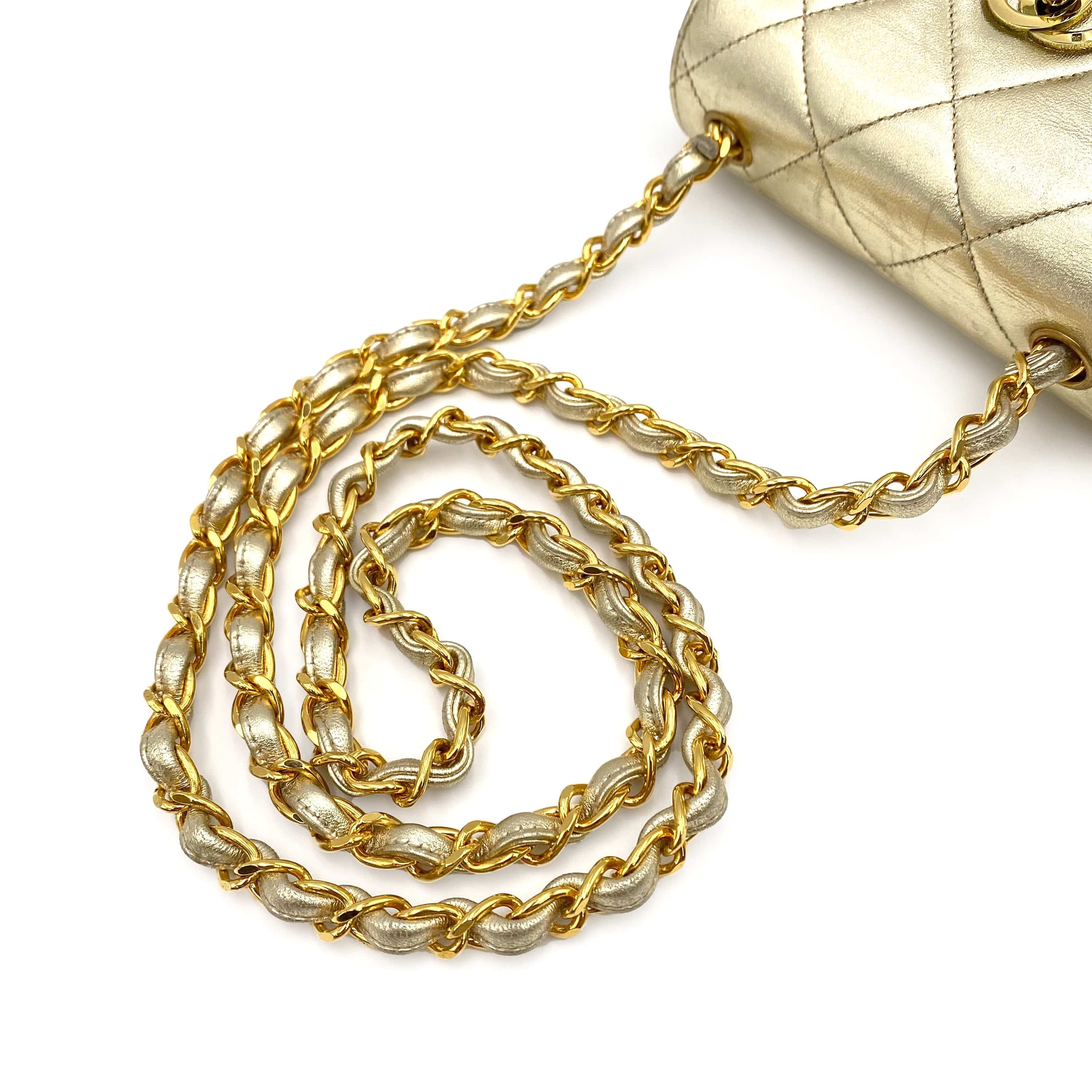 Chanel CHANEL VINTAGE MINI MATELASSE CHAIN SHOULDER BAG GOLD LAMB SKIN 90231590