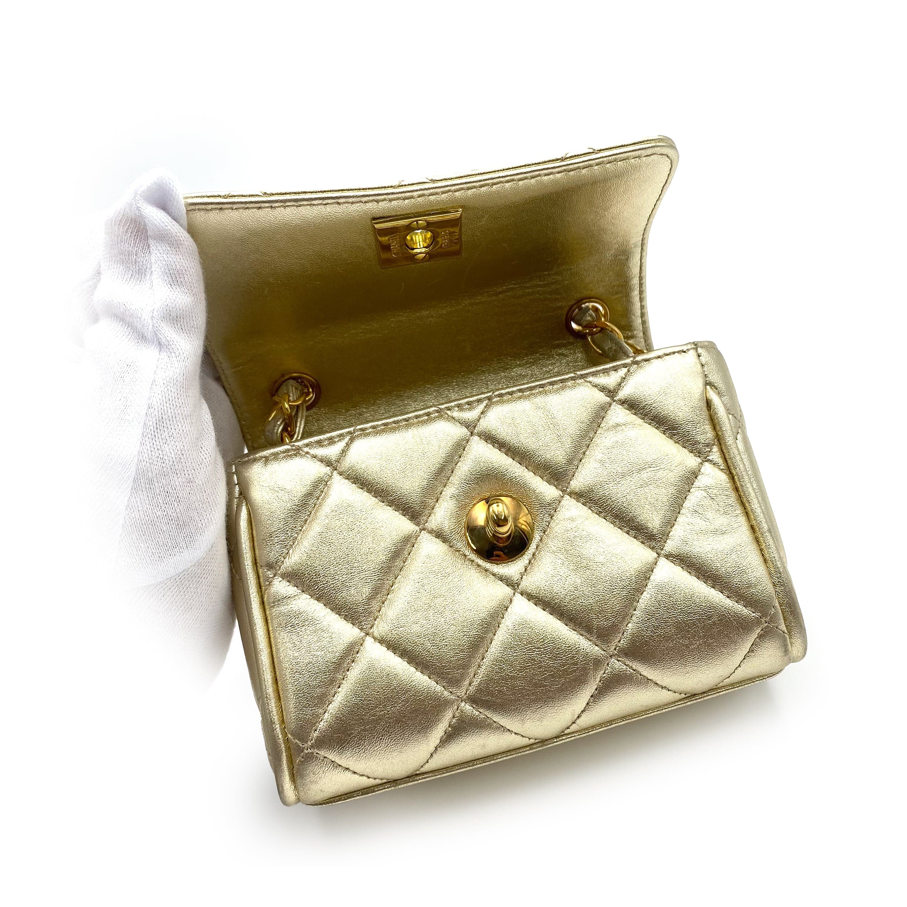 Chanel CHANEL VINTAGE MINI MATELASSE CHAIN SHOULDER BAG GOLD LAMB SKIN 90231590