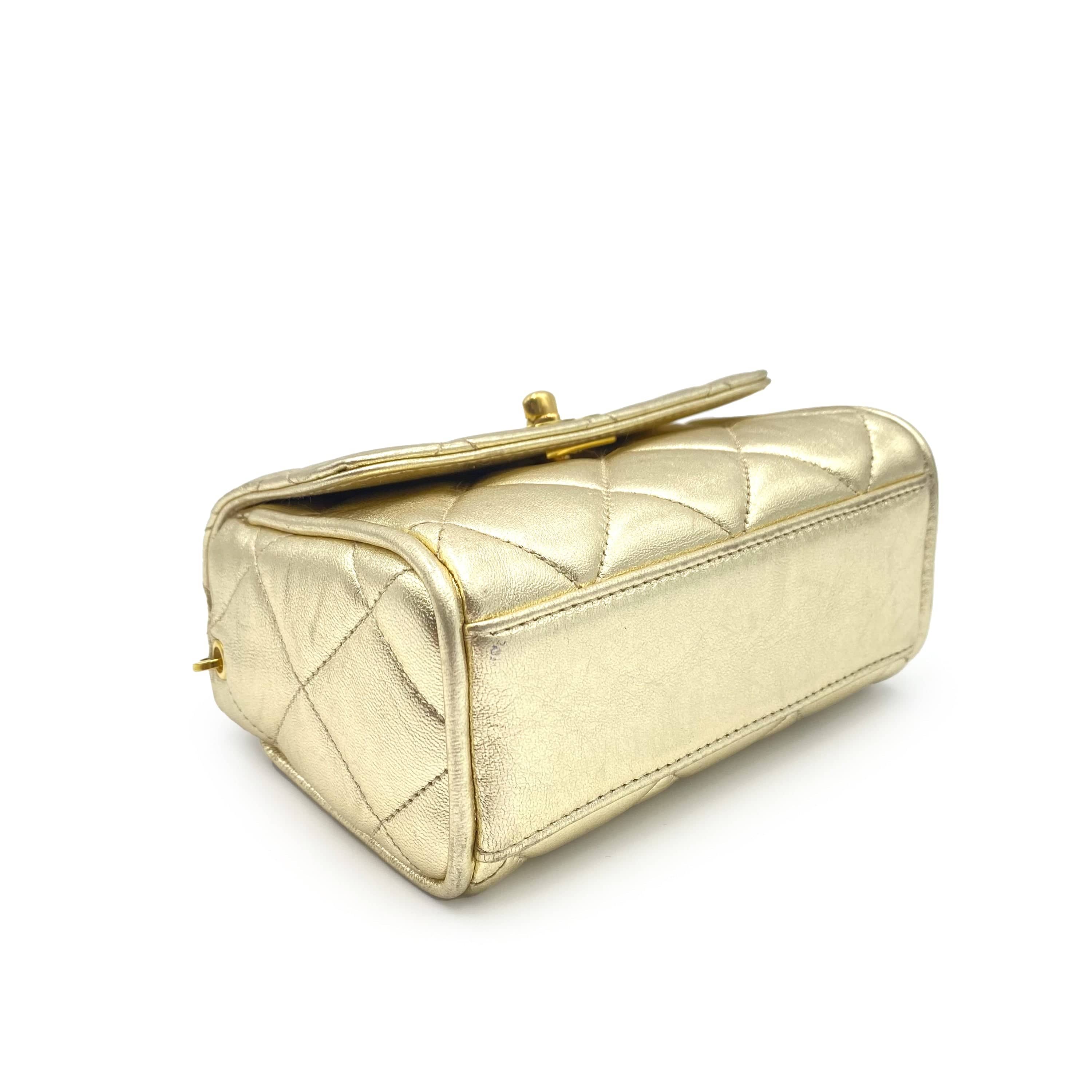 Chanel CHANEL VINTAGE MINI MATELASSE CHAIN SHOULDER BAG GOLD LAMB SKIN 90231590