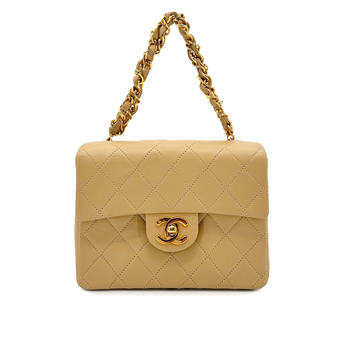 CHANEL CHANEL VINTAGE MINI SQUARE 17 CHAIN HAND BAG BEIGE LAMB SKIN 90265880