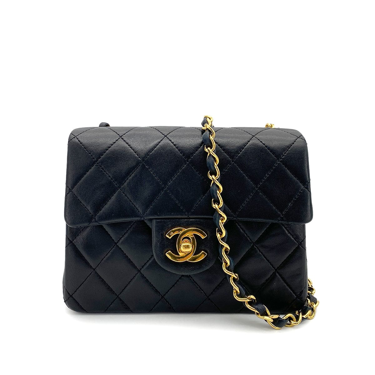 CHANEL CHANEL VINTAGE MINI SQUARE 17 CHAIN SHOULDER BAG BLACK LAMB SKIN 90255092