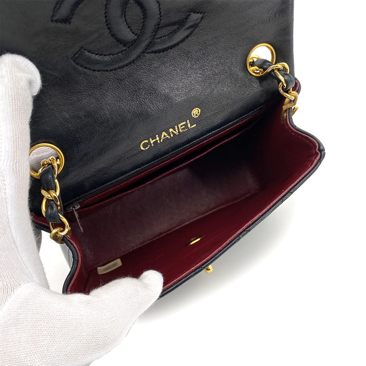 CHANEL CHANEL VINTAGE MINI SQUARE 17 CHAIN SHOULDER BAG BLACK LAMB SKIN 90255092