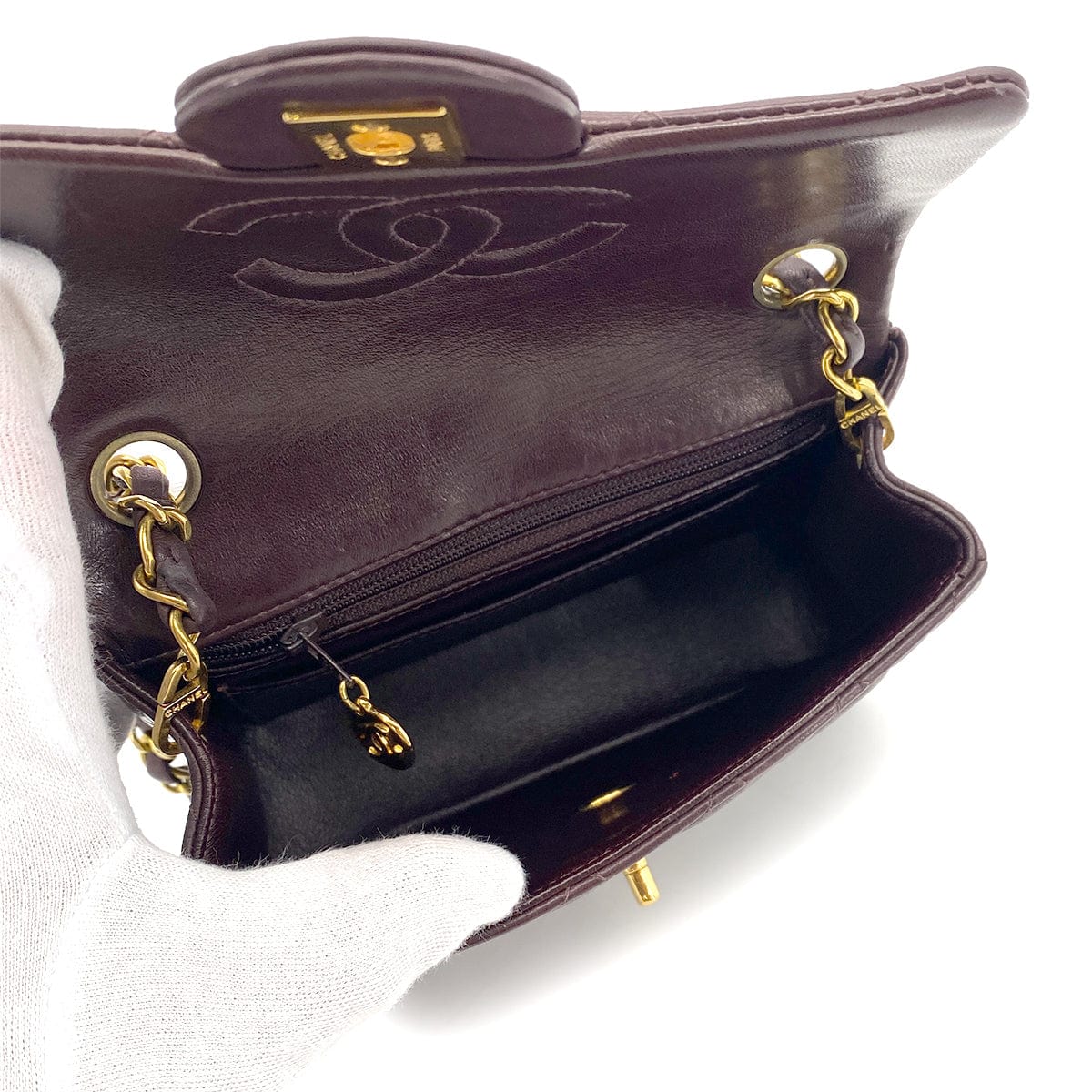 CHANEL CHANEL VINTAGE MINI SQUARE 17 CHAIN SHOULDER BAG BORDEAUX LAMB SKIN 90255954