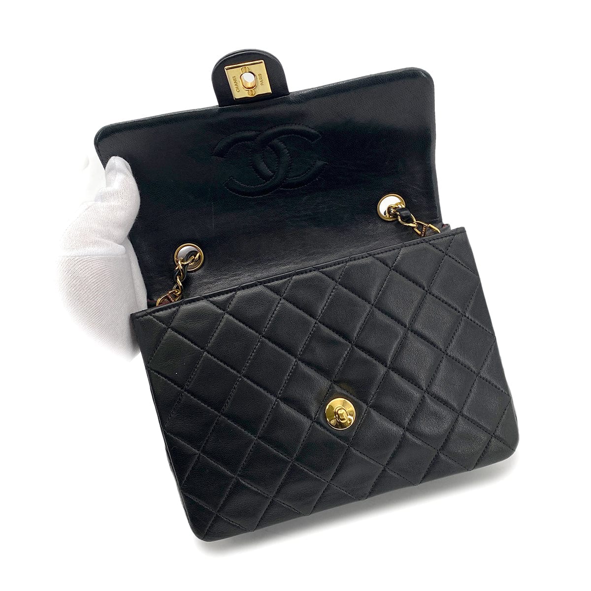 CHANEL CHANEL VINTAGE MINI SQUARE 20 CHAIN SHOULDER BAG BLACK LAMB SKIN 90258470