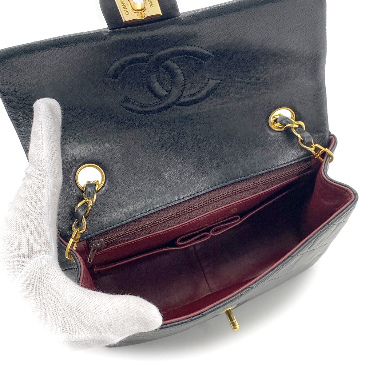 CHANEL CHANEL VINTAGE MINI SQUARE 20 CHAIN SHOULDER BAG BLACK LAMB SKIN 90258470