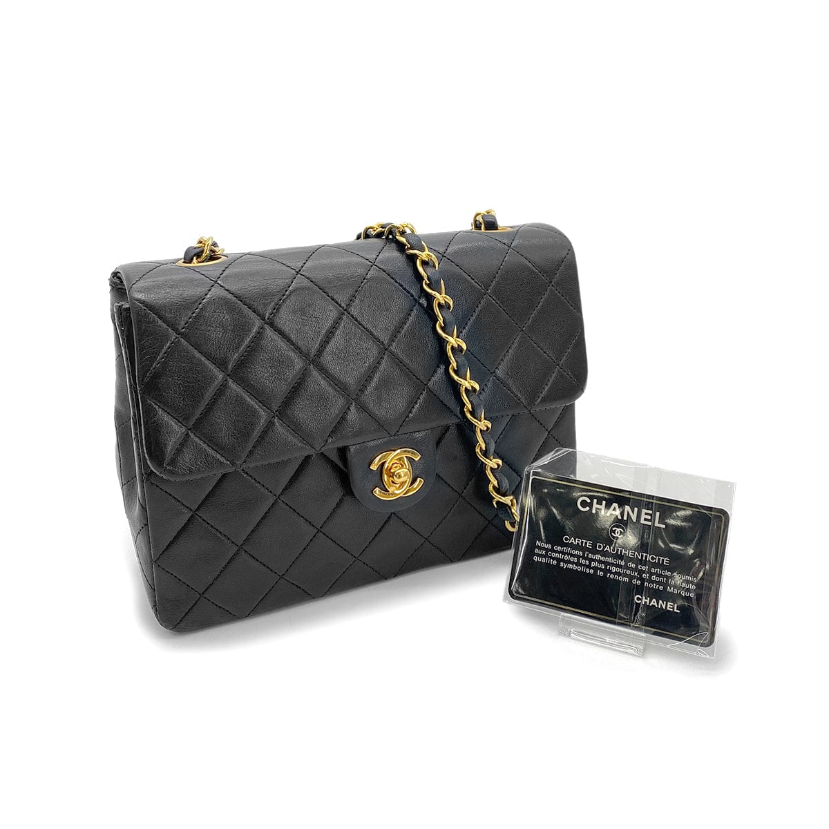 CHANEL CHANEL VINTAGE MINI SQUARE 20 CHAIN SHOULDER BAG BLACK LAMB SKIN 90258470