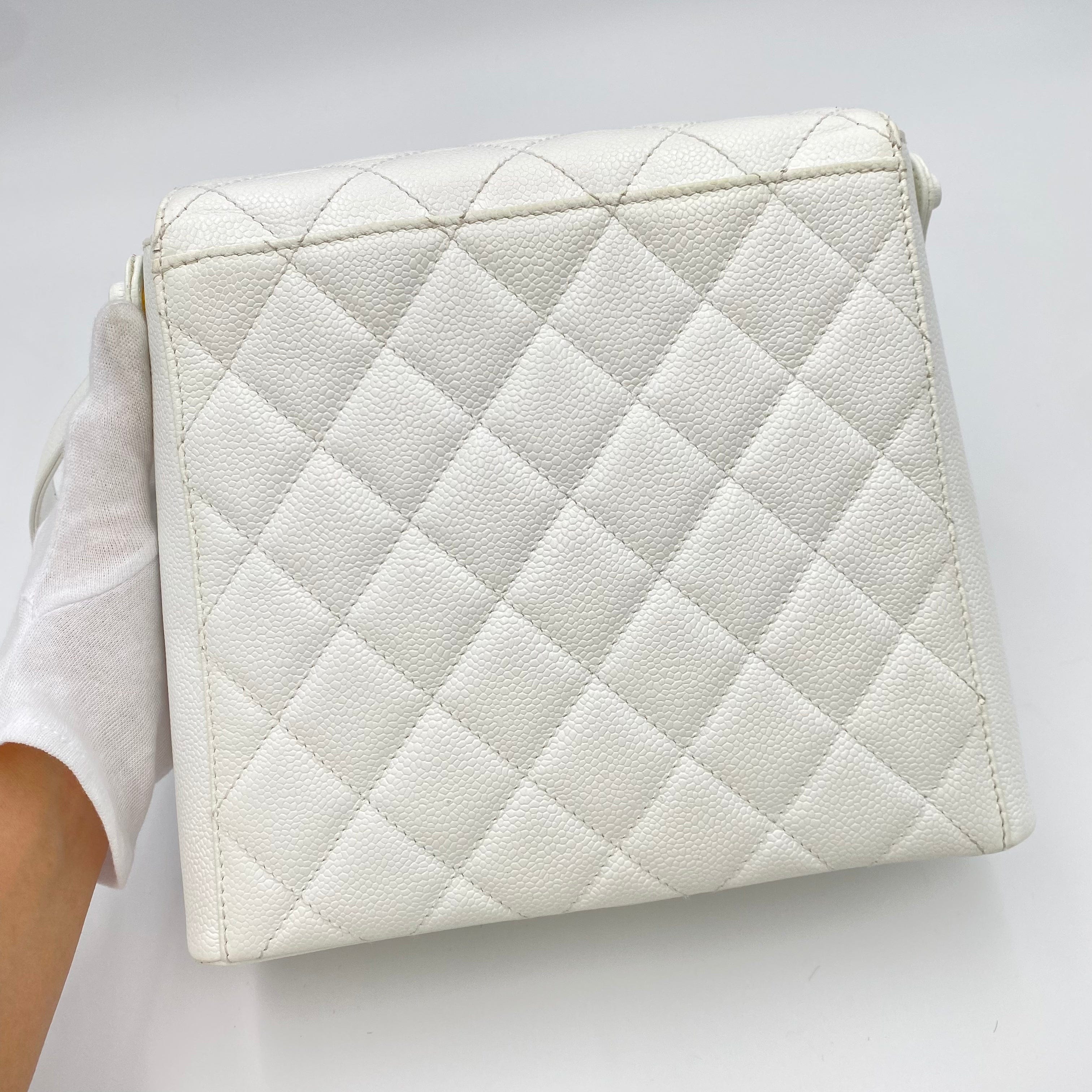Chanel CHANEL VINTAGE ONE SHOULDER BAG WHITE CAVIAR SKIN 90211269