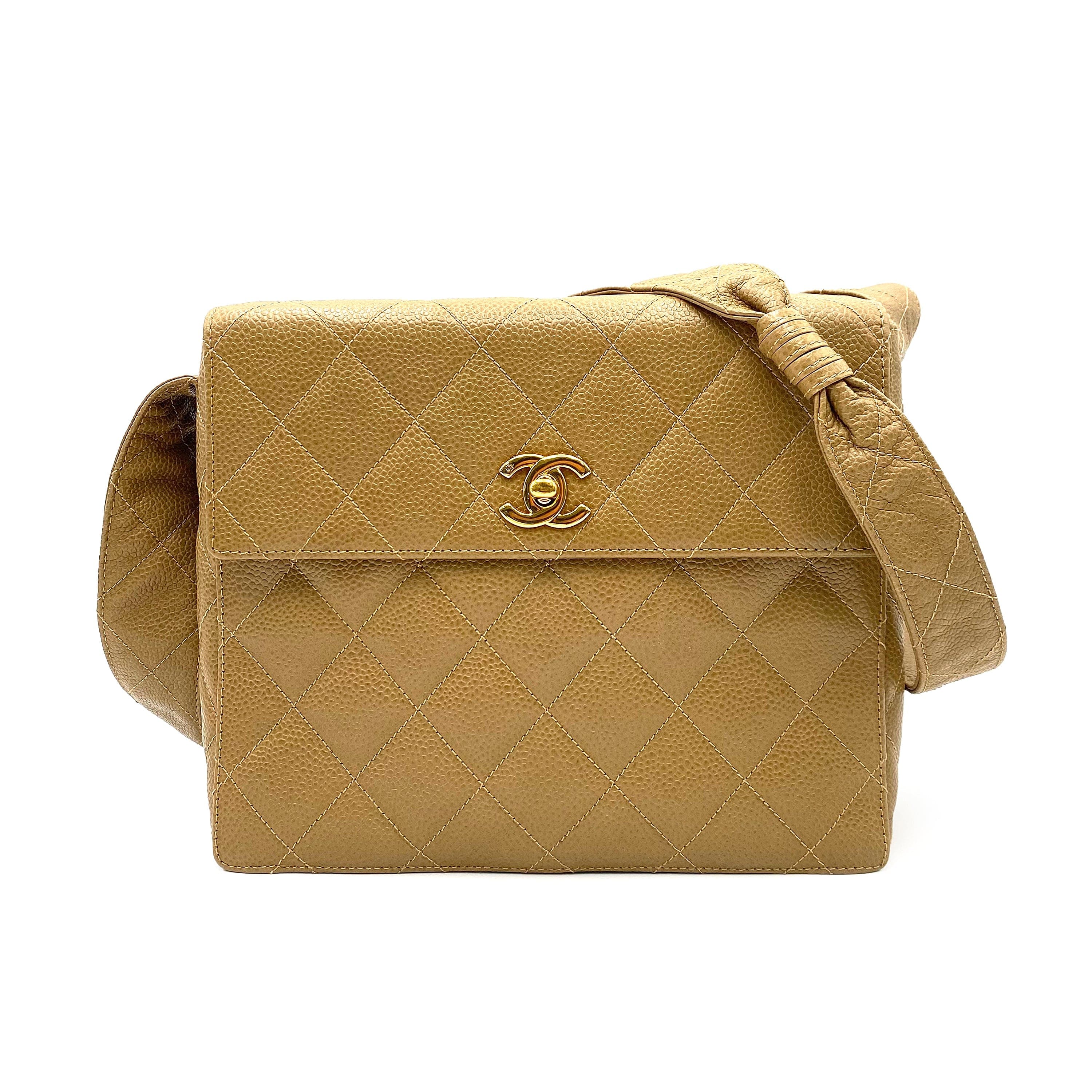 Chanel CHANEL VINTAGE SHOULDER BAG BEIGE CAVIAR SKIN