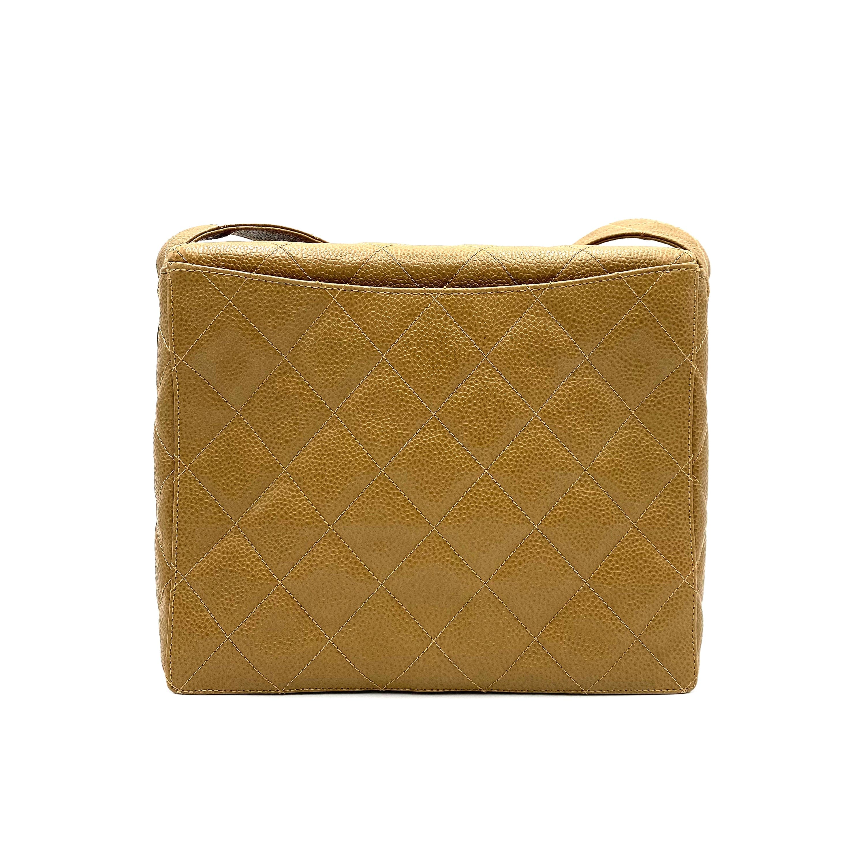 Chanel CHANEL VINTAGE SHOULDER BAG BEIGE CAVIAR SKIN