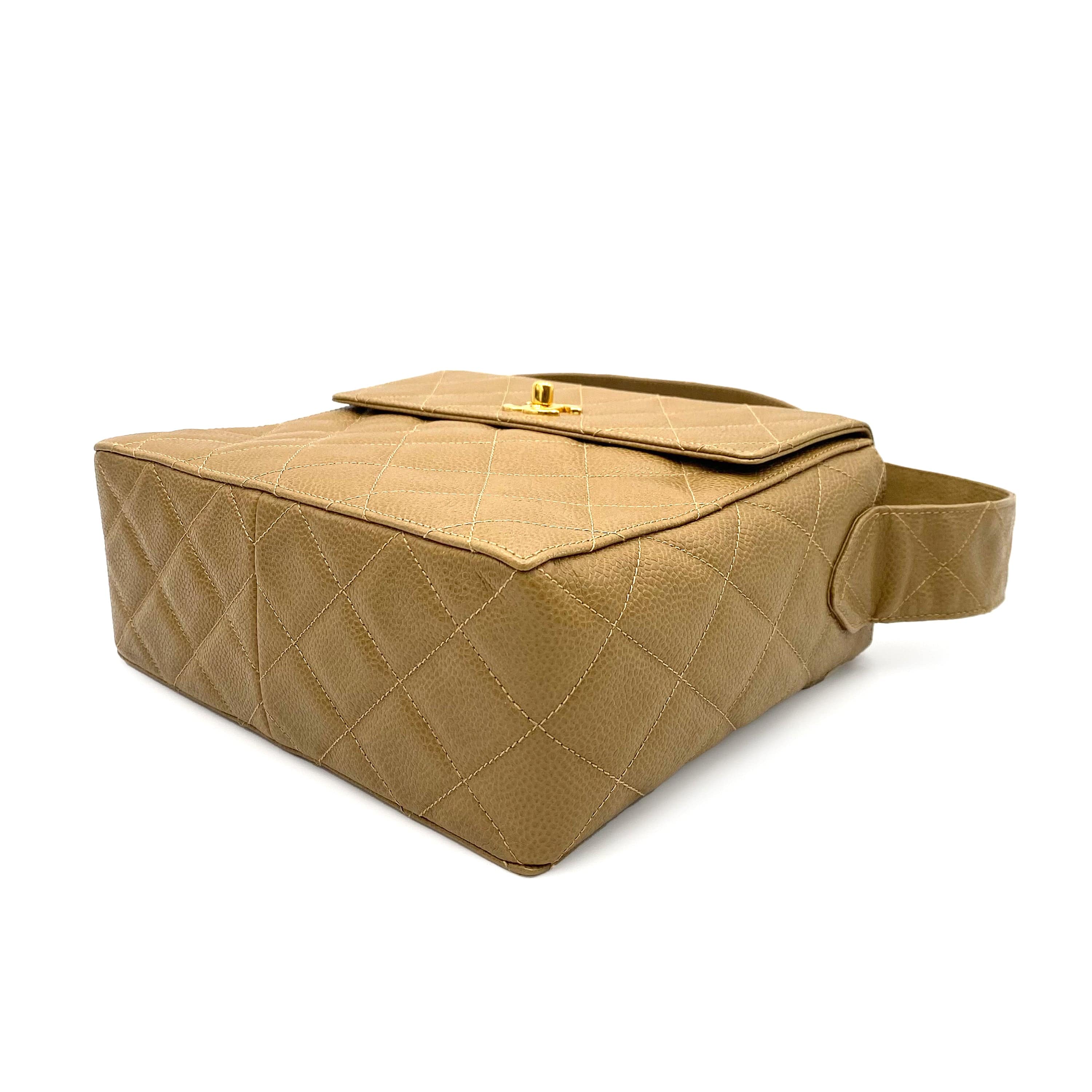 Chanel CHANEL VINTAGE SHOULDER BAG BEIGE CAVIAR SKIN