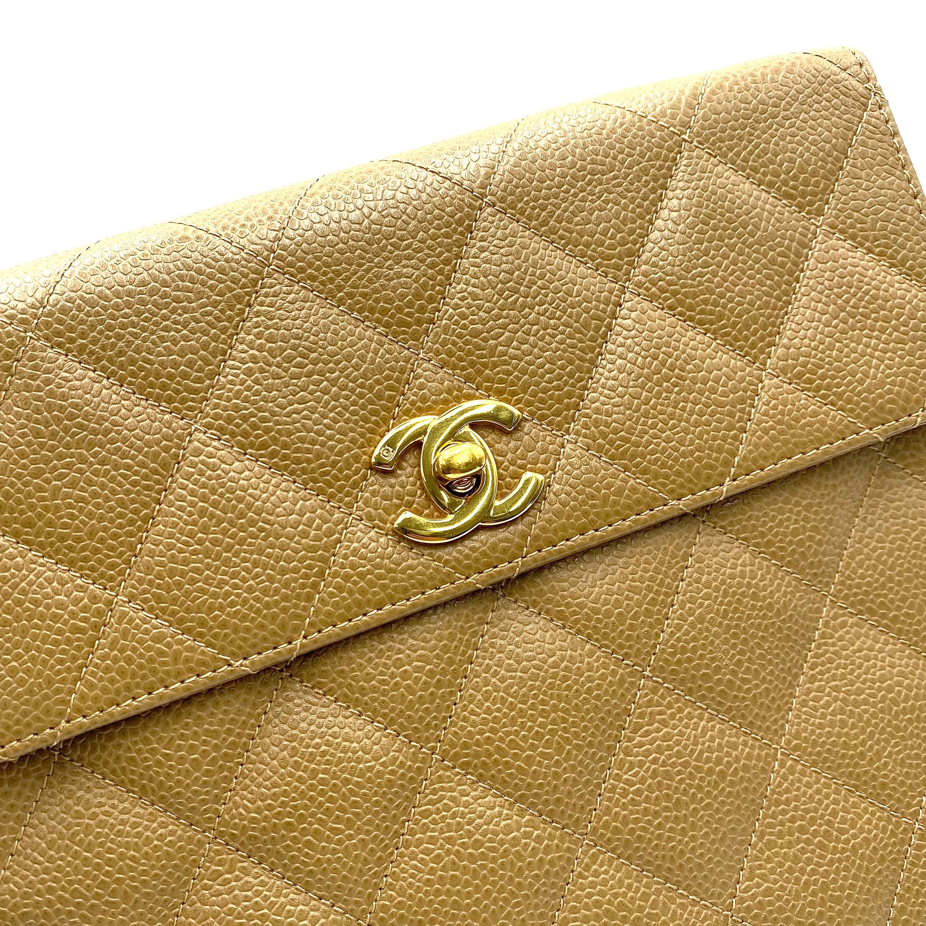 Chanel CHANEL VINTAGE SHOULDER BAG BEIGE CAVIAR SKIN