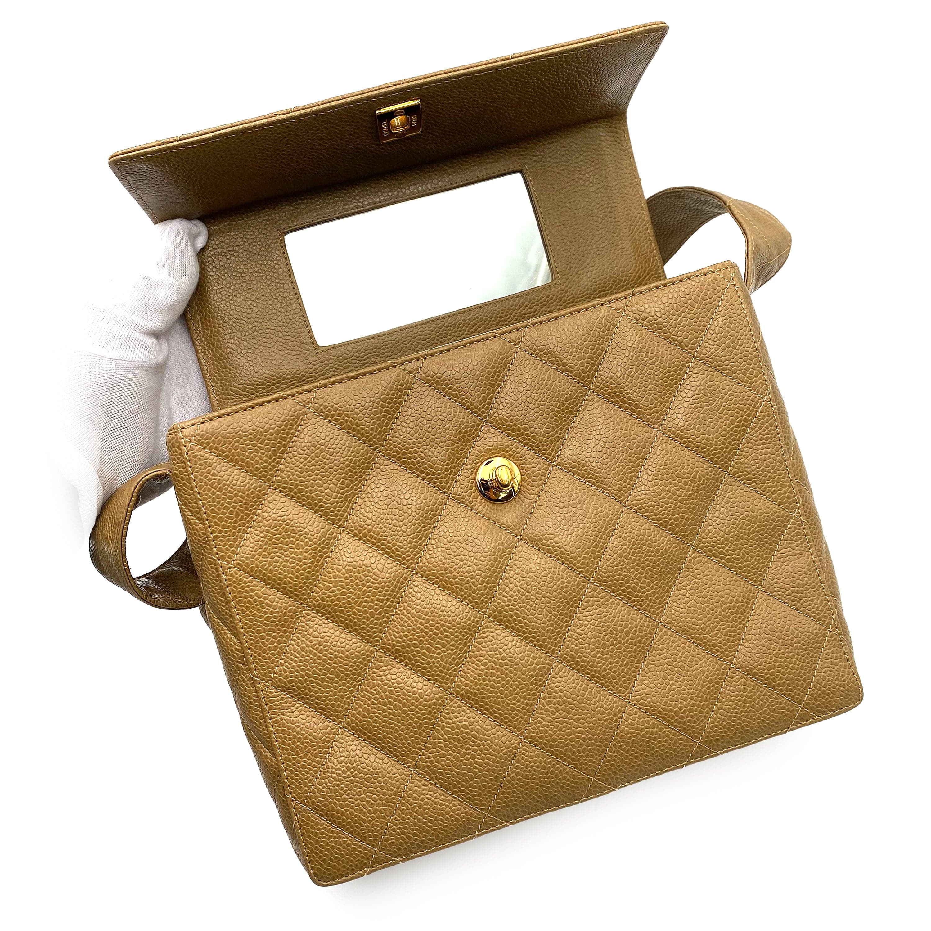 Chanel CHANEL VINTAGE SHOULDER BAG BEIGE CAVIAR SKIN