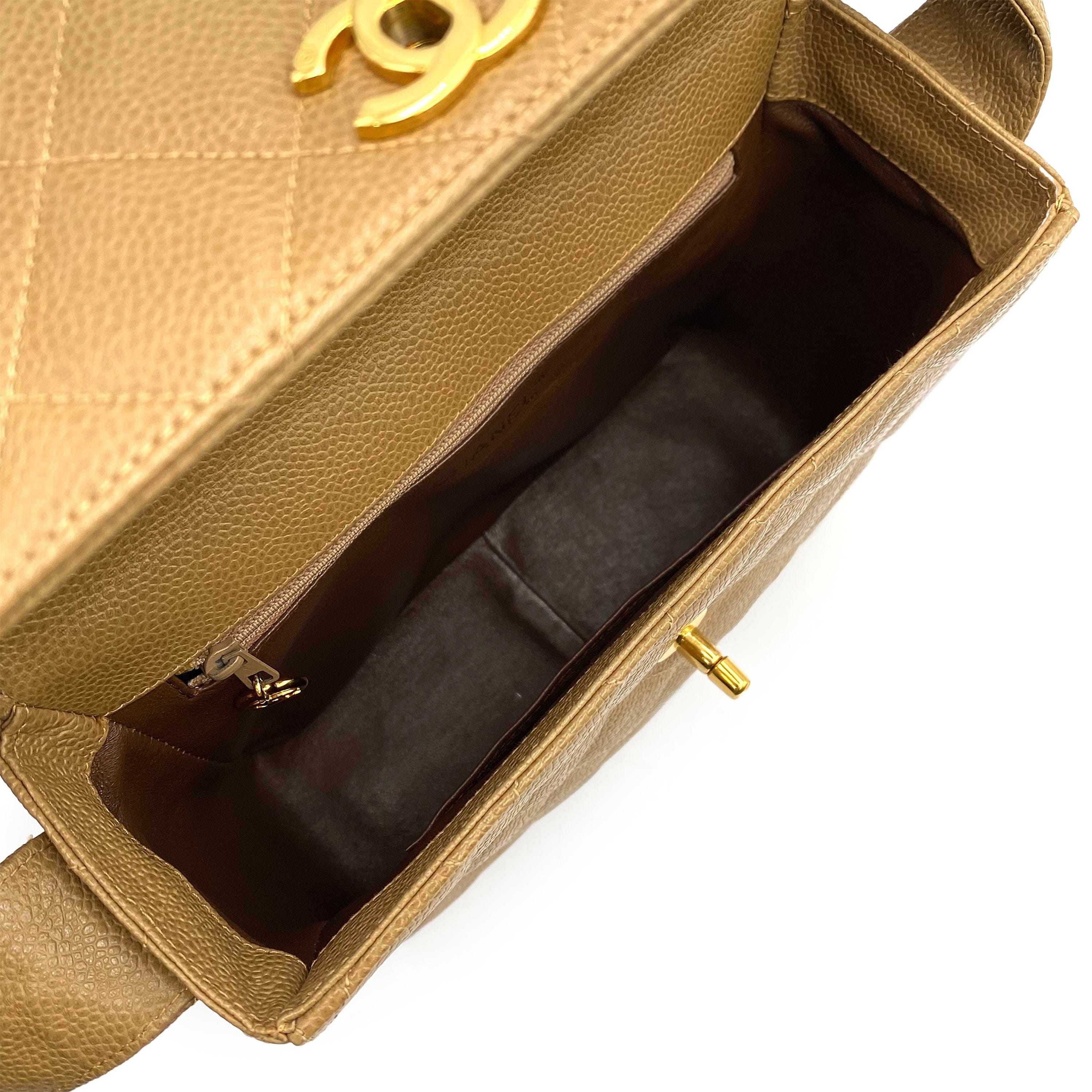 Chanel CHANEL VINTAGE SHOULDER BAG BEIGE CAVIAR SKIN