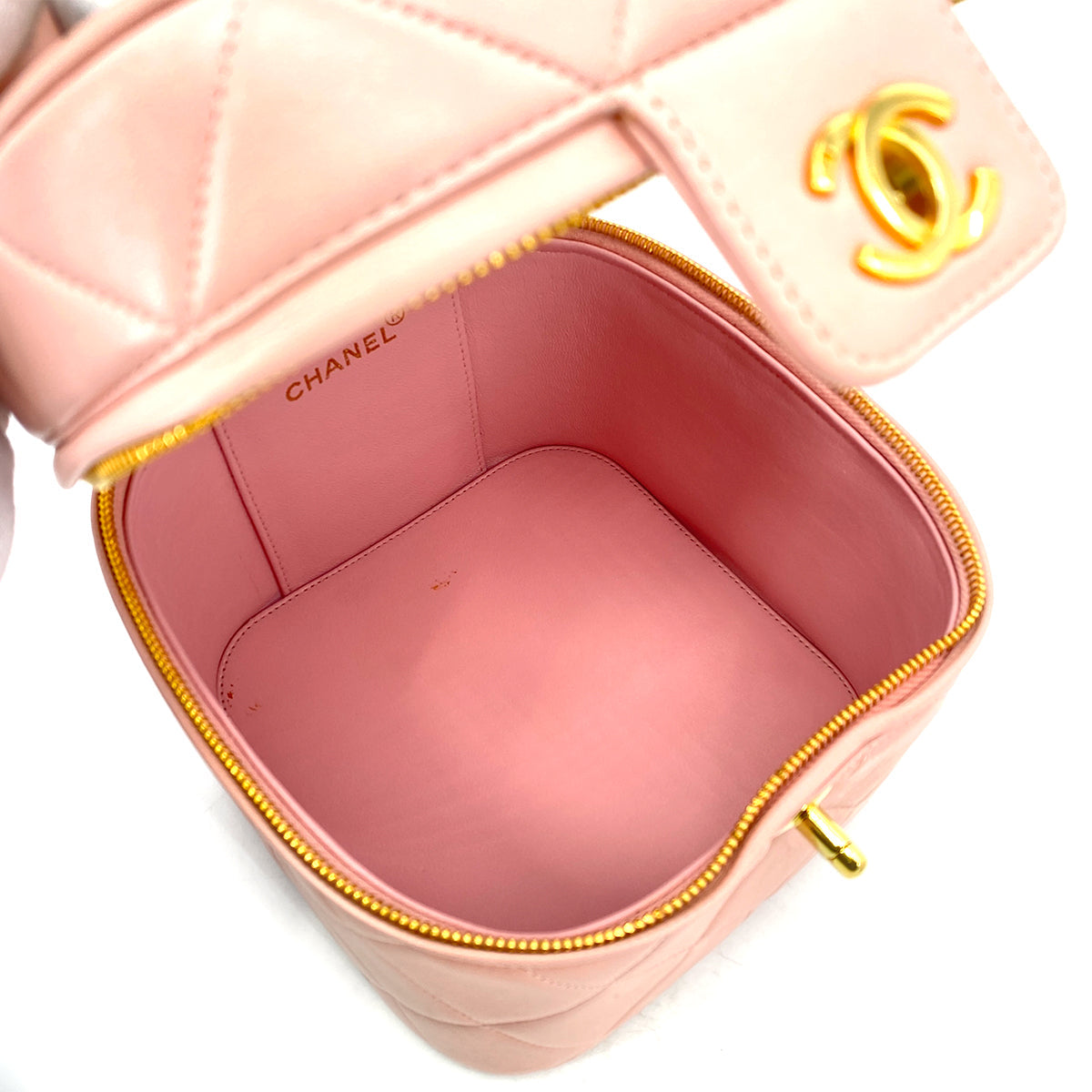 CHANEL CHANEL VINTAGE VANITY HAND BAG PINK LAMB SKIN 90261563
