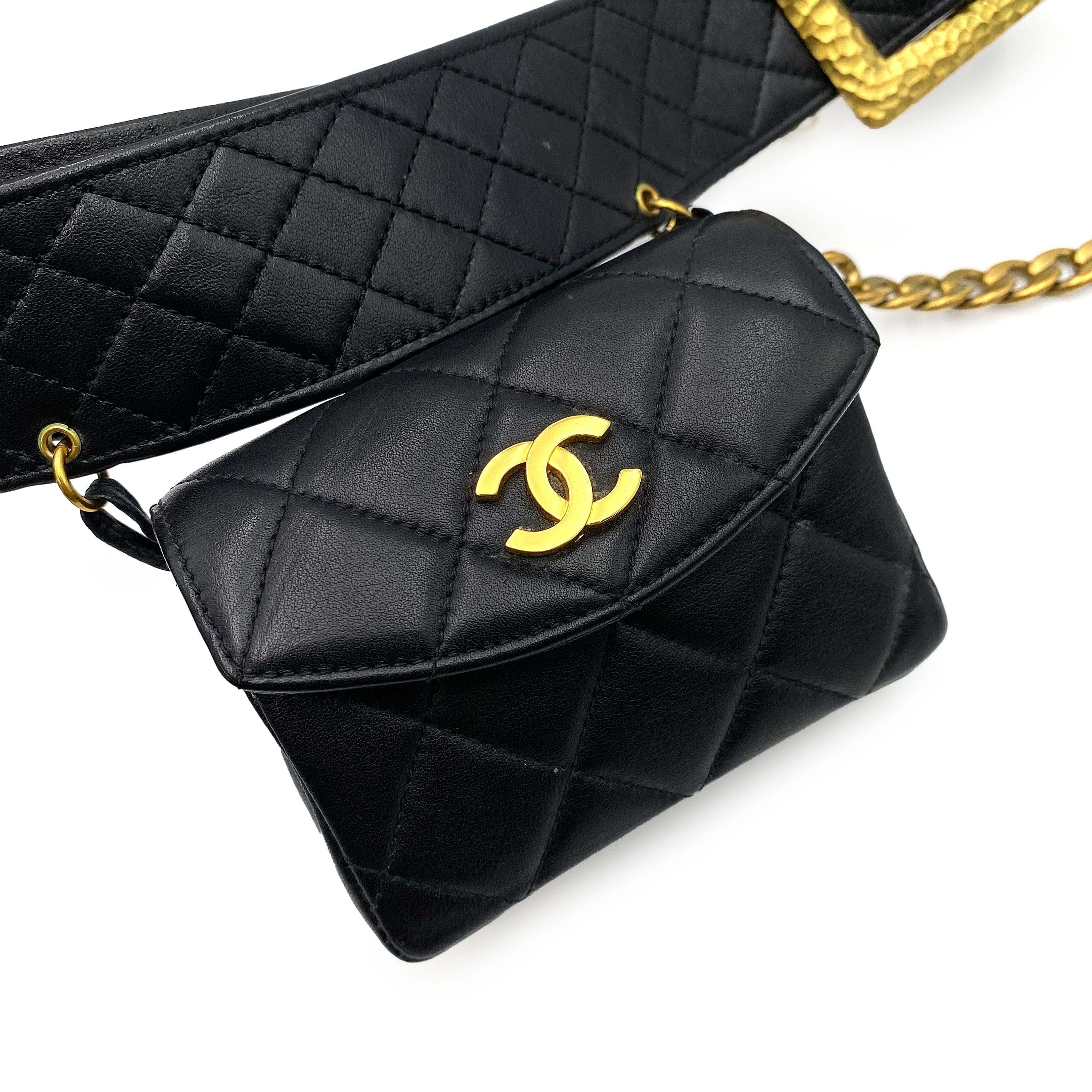 Chanel CHANEL VINTAGE WAIST BELT BAG BLACK LAMB SKIN 90225289