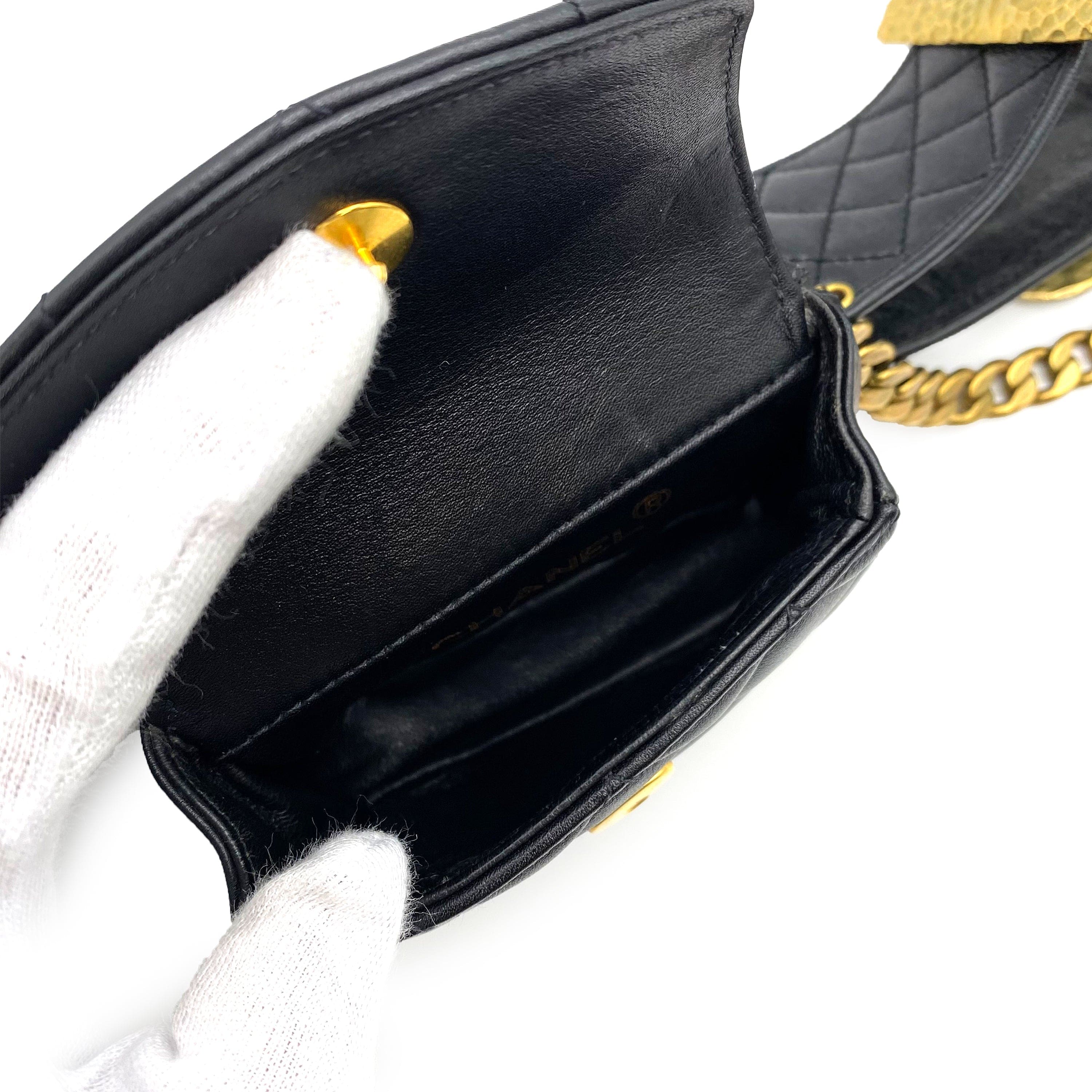 Chanel CHANEL VINTAGE WAIST BELT BAG BLACK LAMB SKIN 90225289