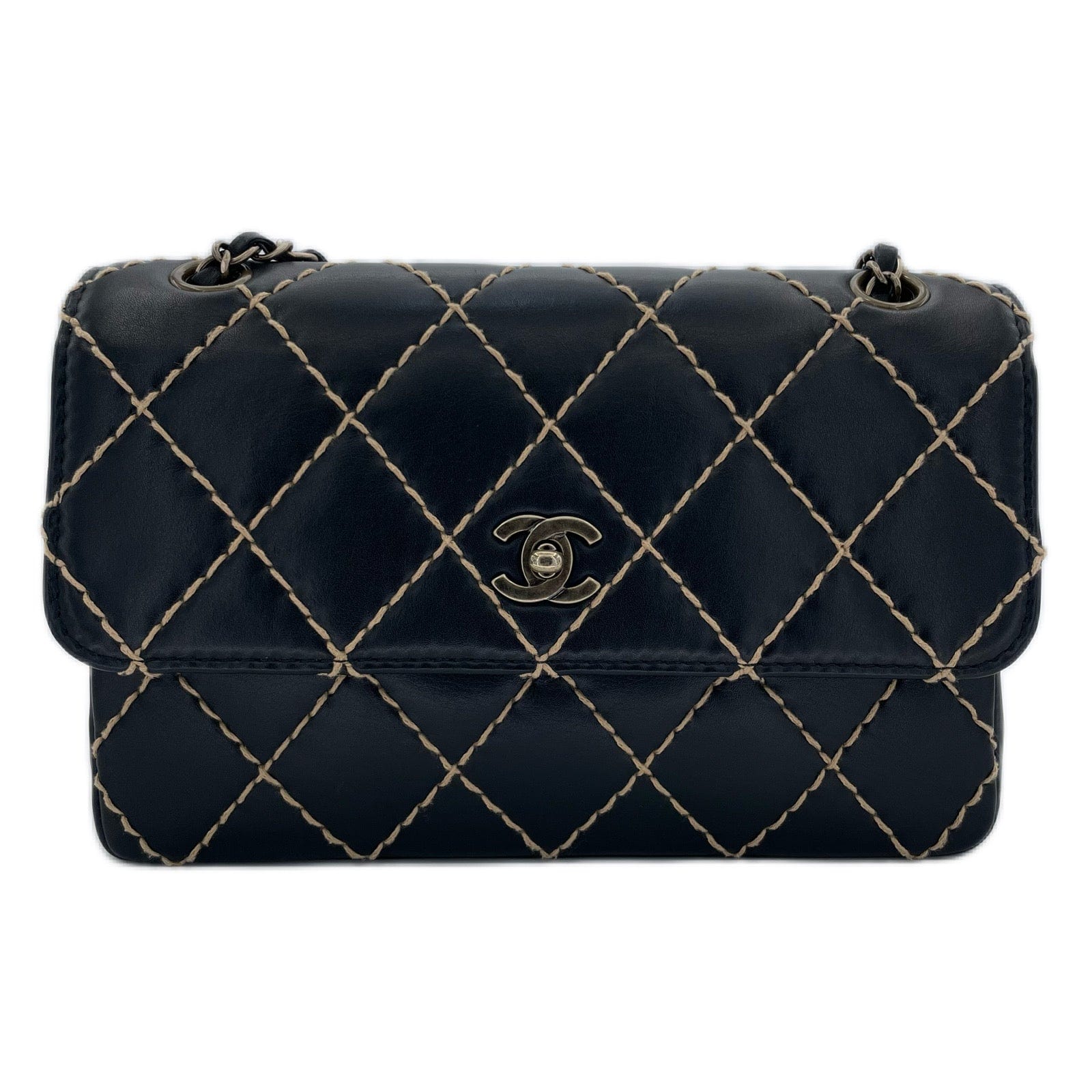 Chanel CHANEL VINTAGE WILD STITCH CHAIN SHOULDER BAG BLACK LAMB SKIN 90193508