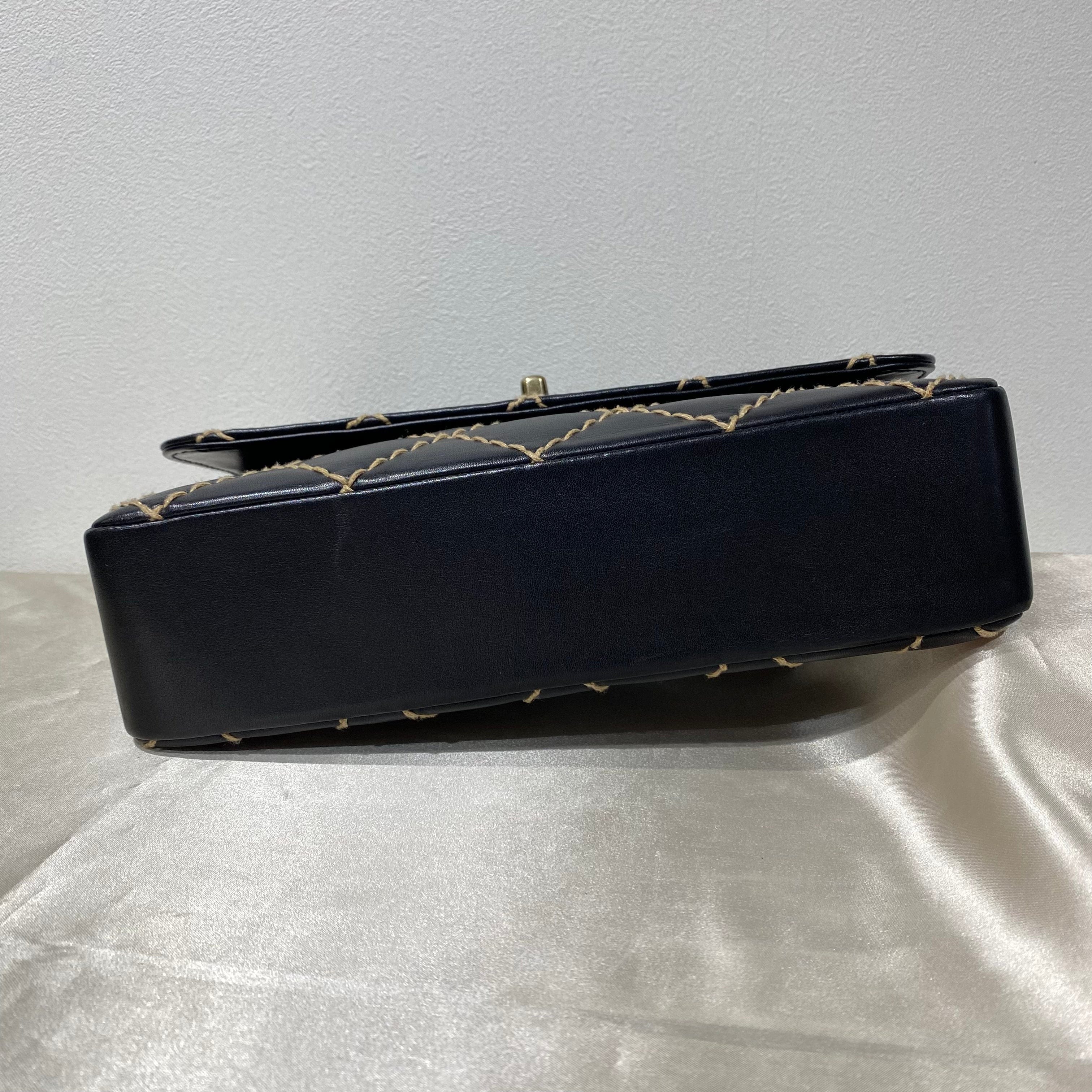 Chanel CHANEL VINTAGE WILD STITCH CHAIN SHOULDER BAG BLACK LAMB SKIN 90193508