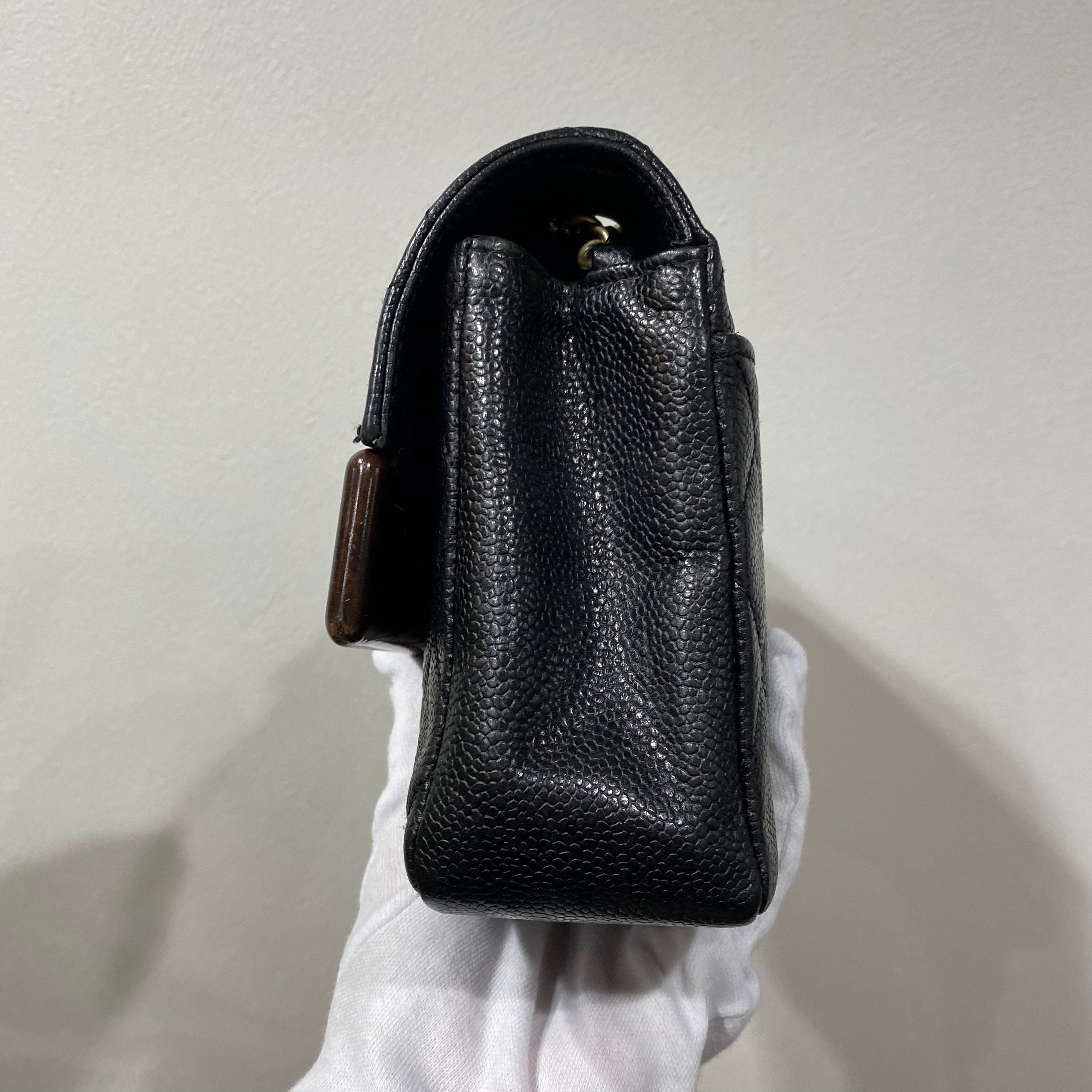 Chanel CHANEL VINTAGE WOOD FLAP CHAIN SHOULDER BAG BLACK CAVIAR SKIN 90213611