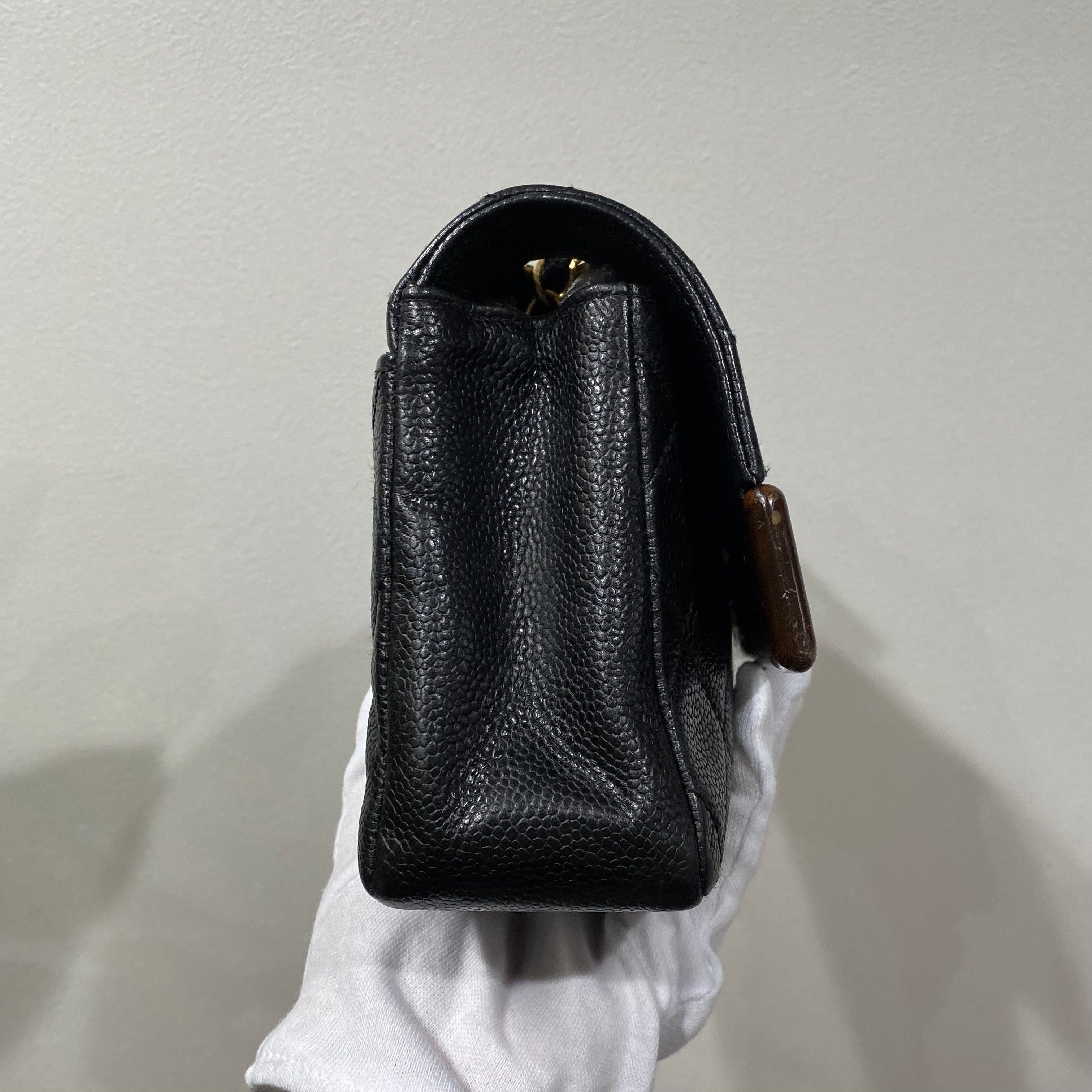 Chanel CHANEL VINTAGE WOOD FLAP CHAIN SHOULDER BAG BLACK CAVIAR SKIN 90213611