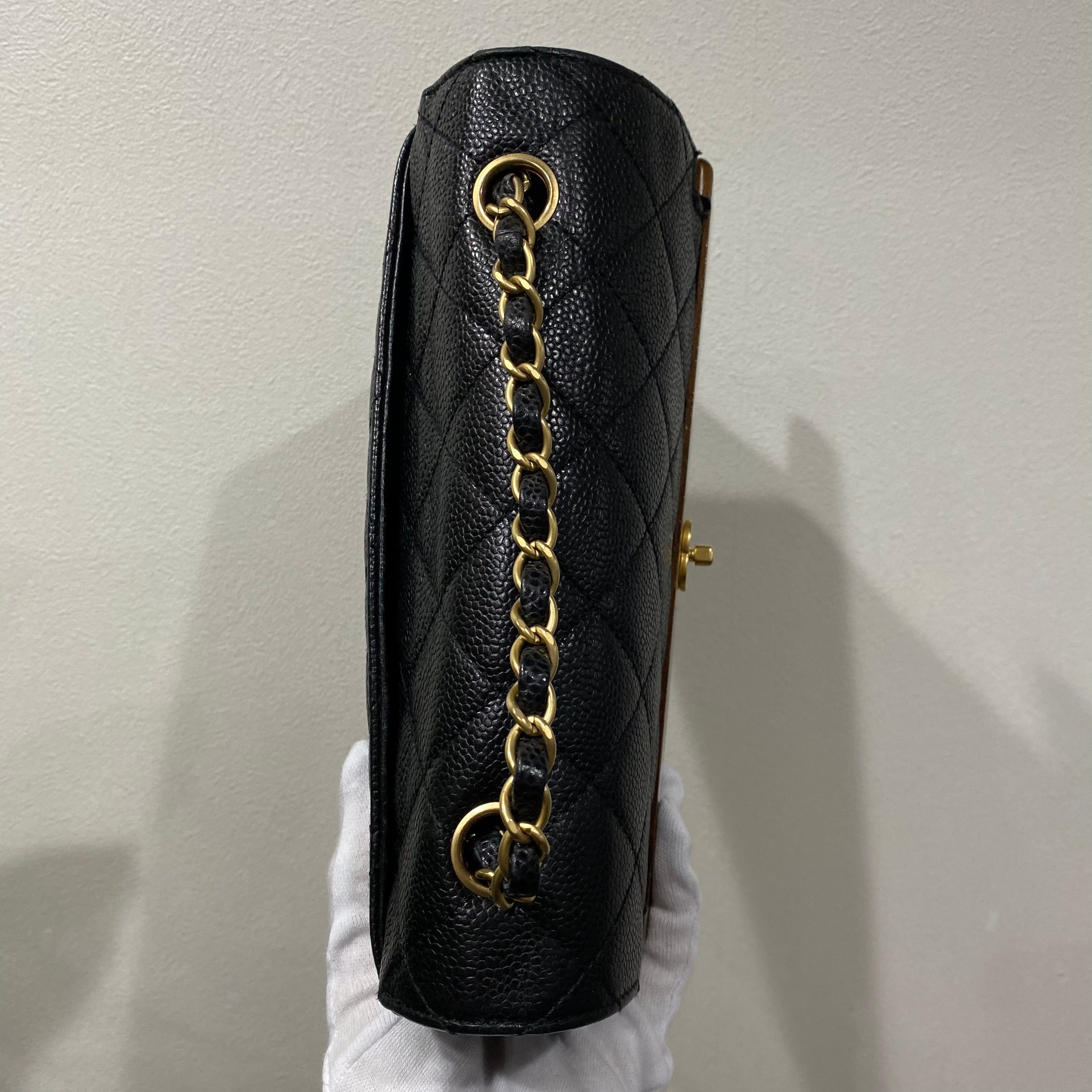 Chanel CHANEL VINTAGE WOOD FLAP CHAIN SHOULDER BAG BLACK CAVIAR SKIN 90213611