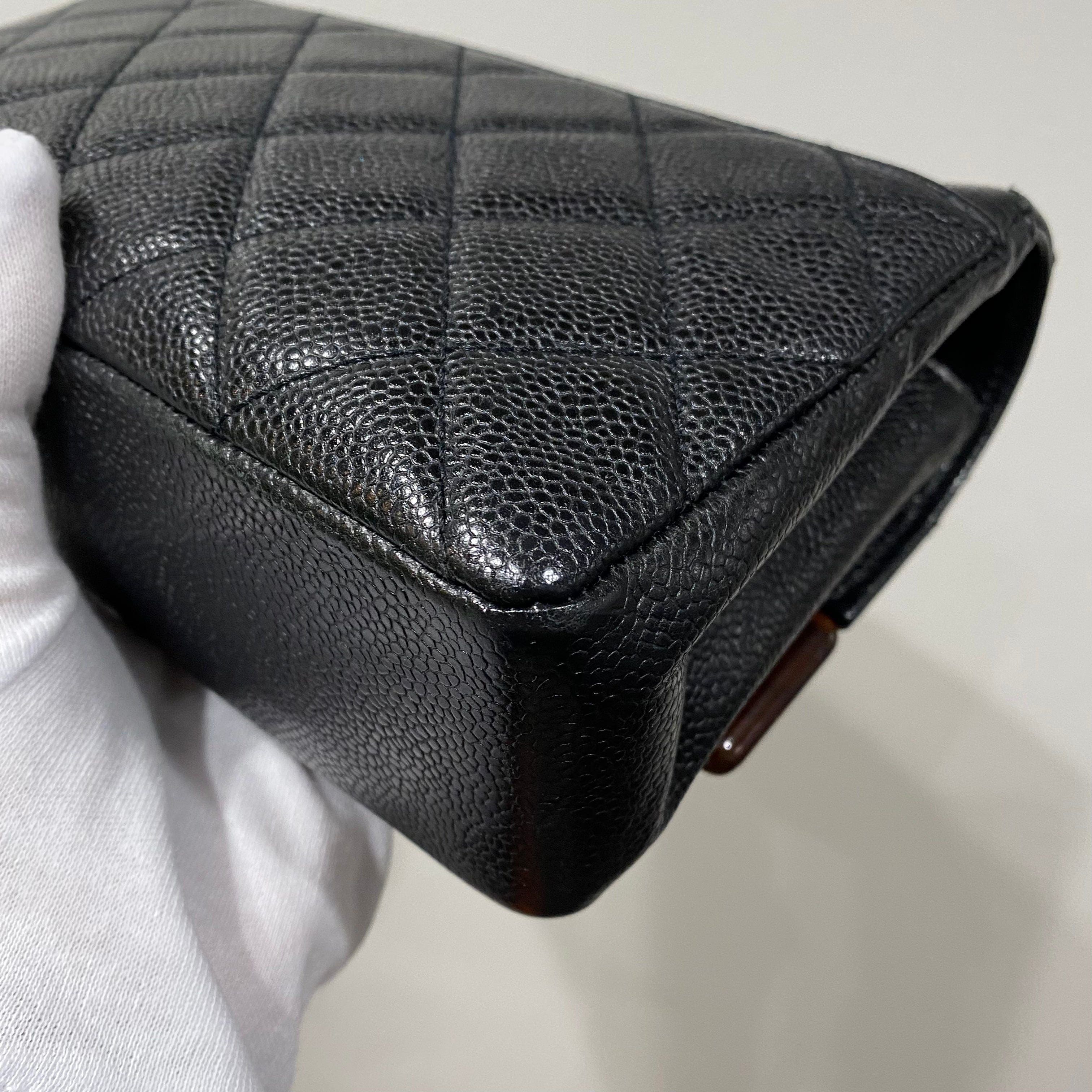 Chanel CHANEL VINTAGE WOOD FLAP CHAIN SHOULDER BAG BLACK CAVIAR SKIN 90213611