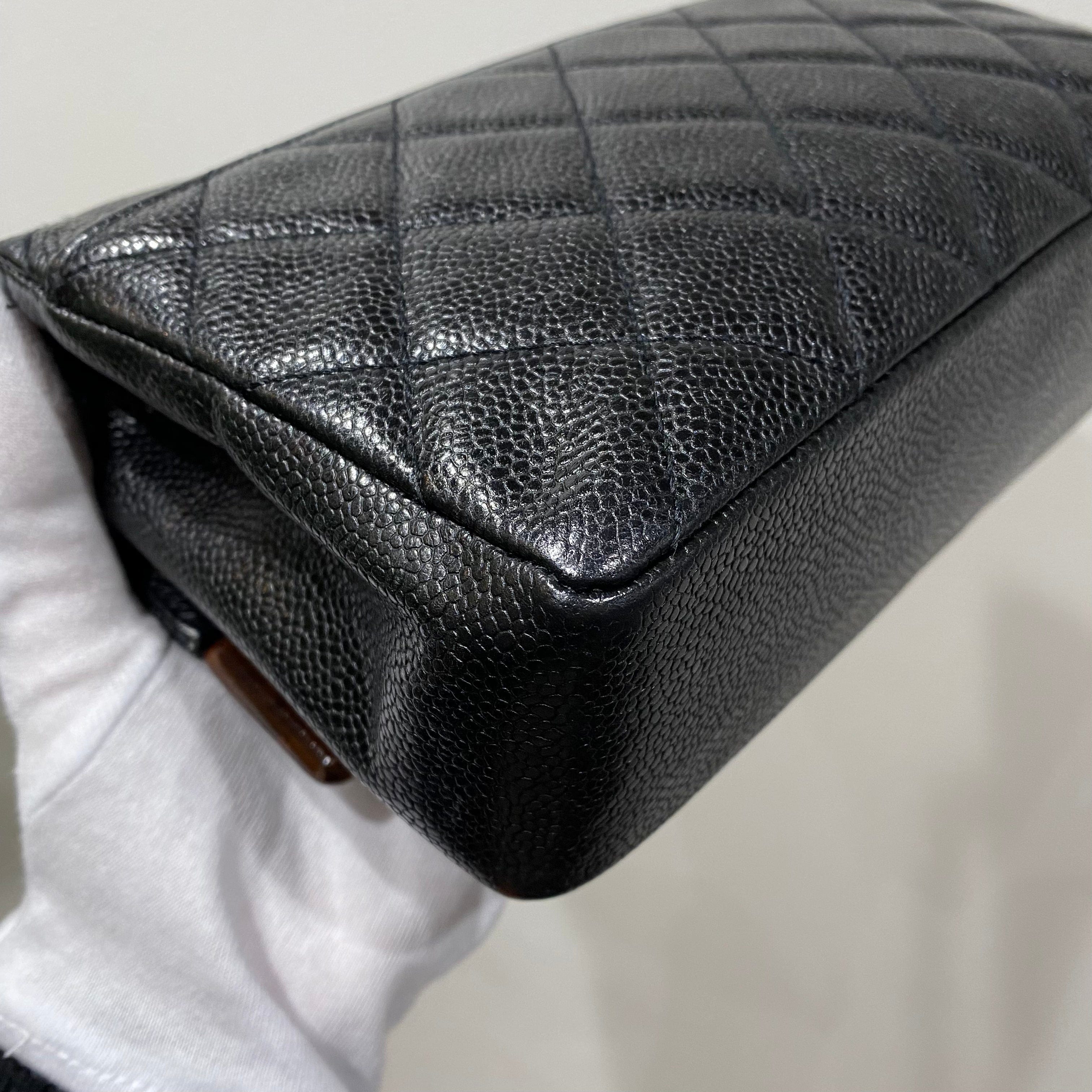 Chanel CHANEL VINTAGE WOOD FLAP CHAIN SHOULDER BAG BLACK CAVIAR SKIN 90213611