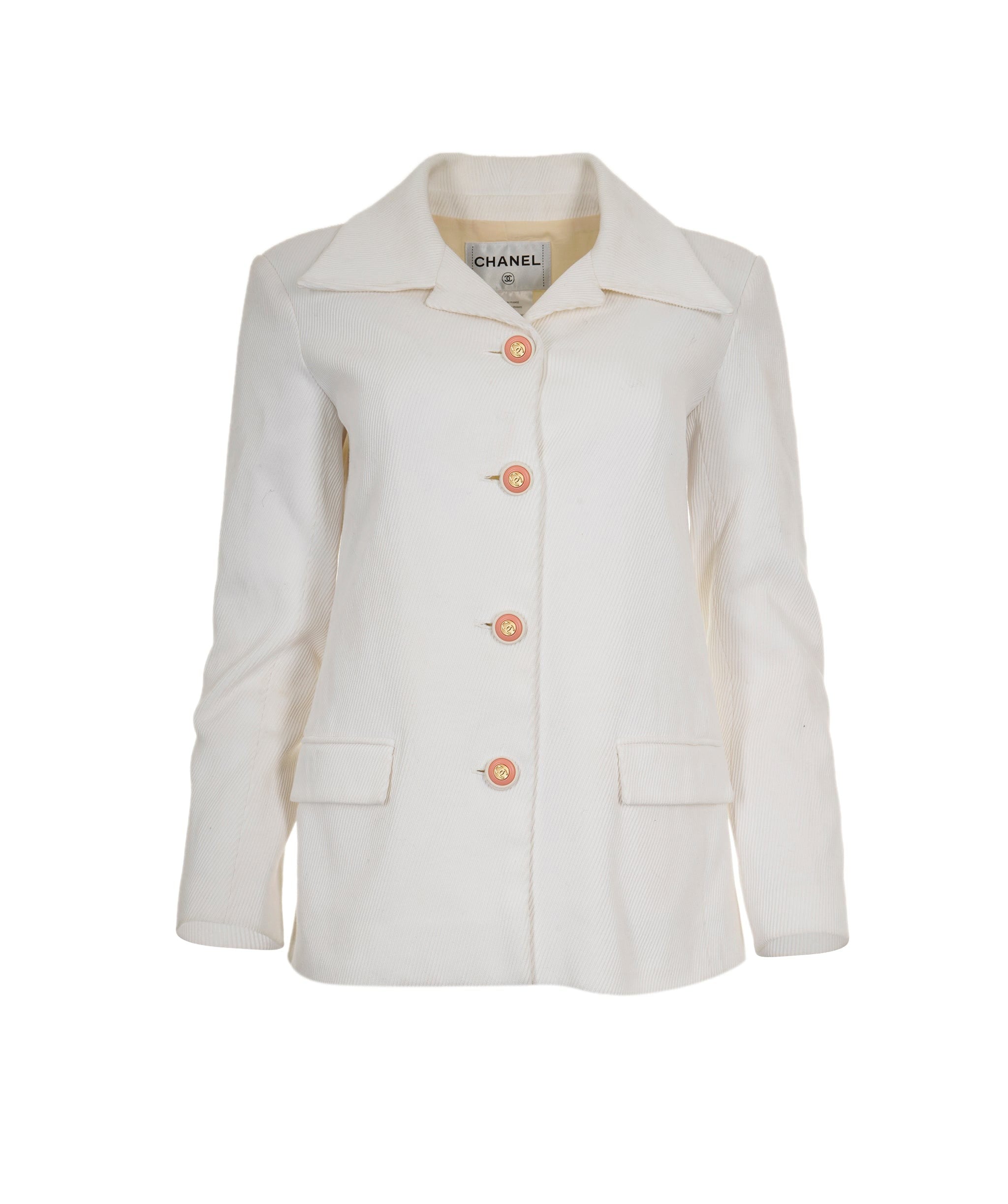 Chanel jacket white with pink and gold cc buttons AVC1308