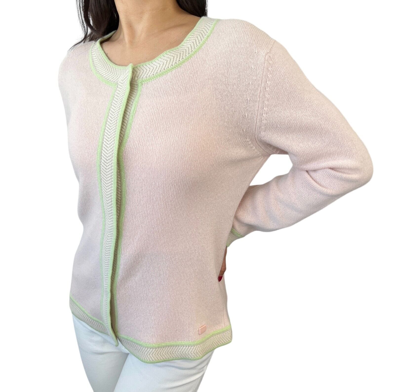 chanel CHANEL Vintage 03P Logo Knit Cardigan #42 Sweater Pink Green Cashmere Button
