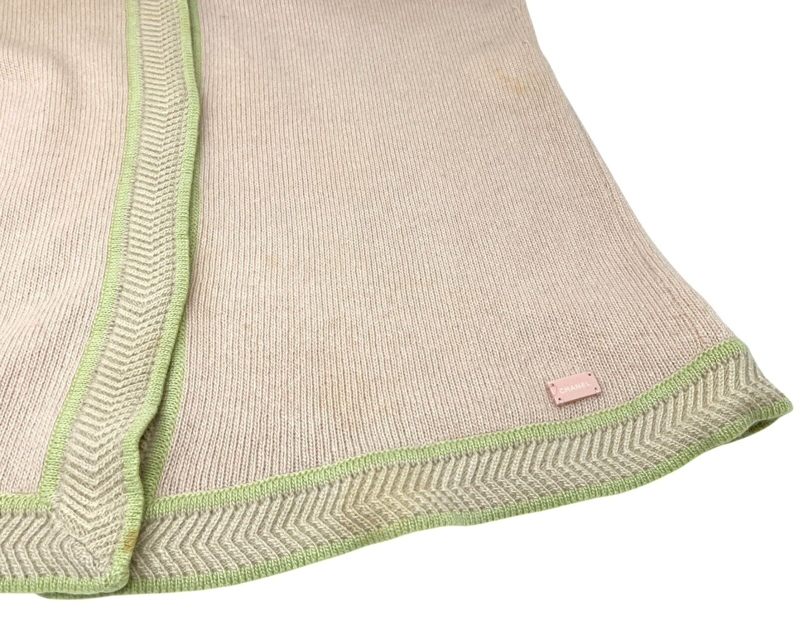chanel CHANEL Vintage 03P Logo Knit Cardigan #42 Sweater Pink Green Cashmere Button