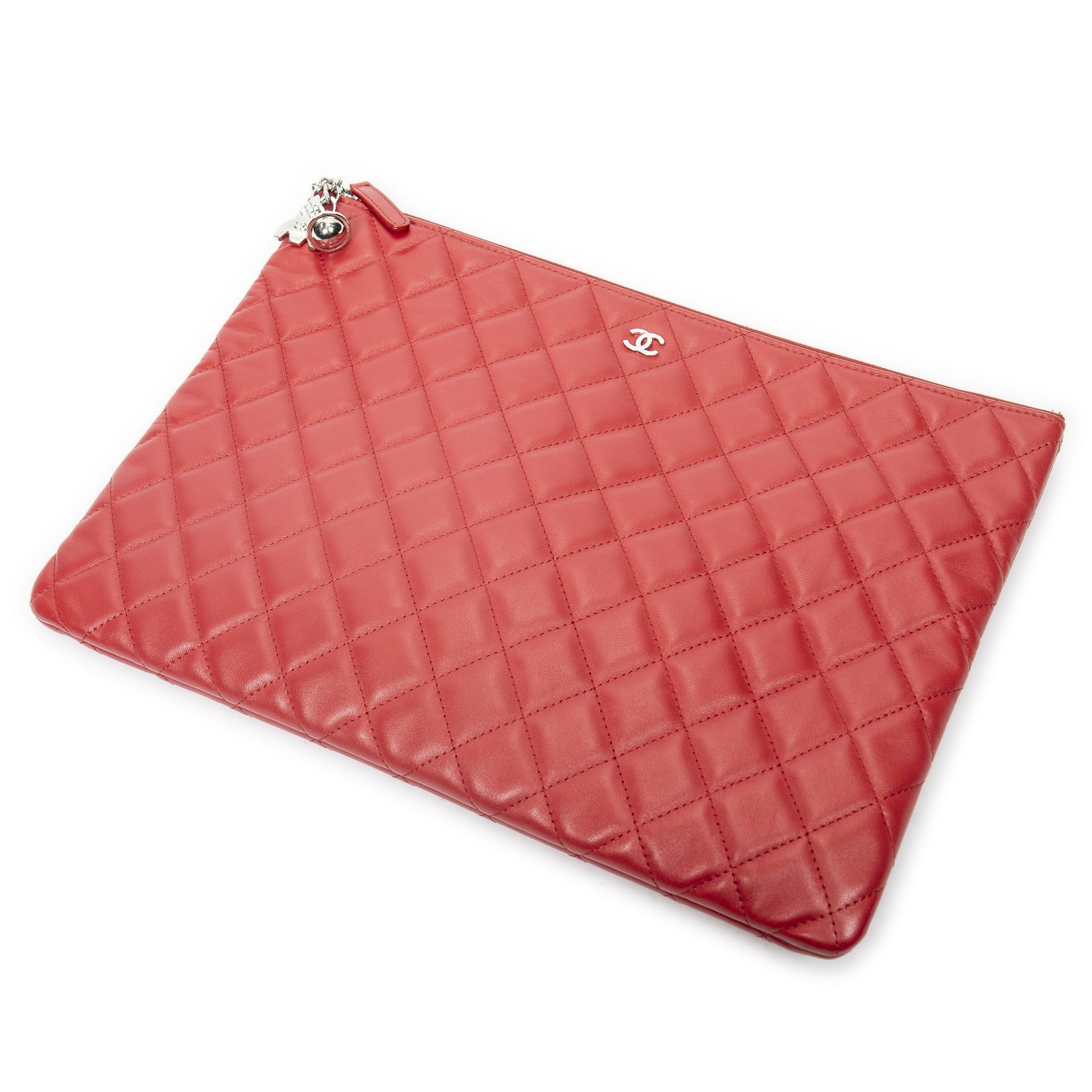 Chanel Chanel Red Calf Leather Large Charm O-Case Zip ABC5728